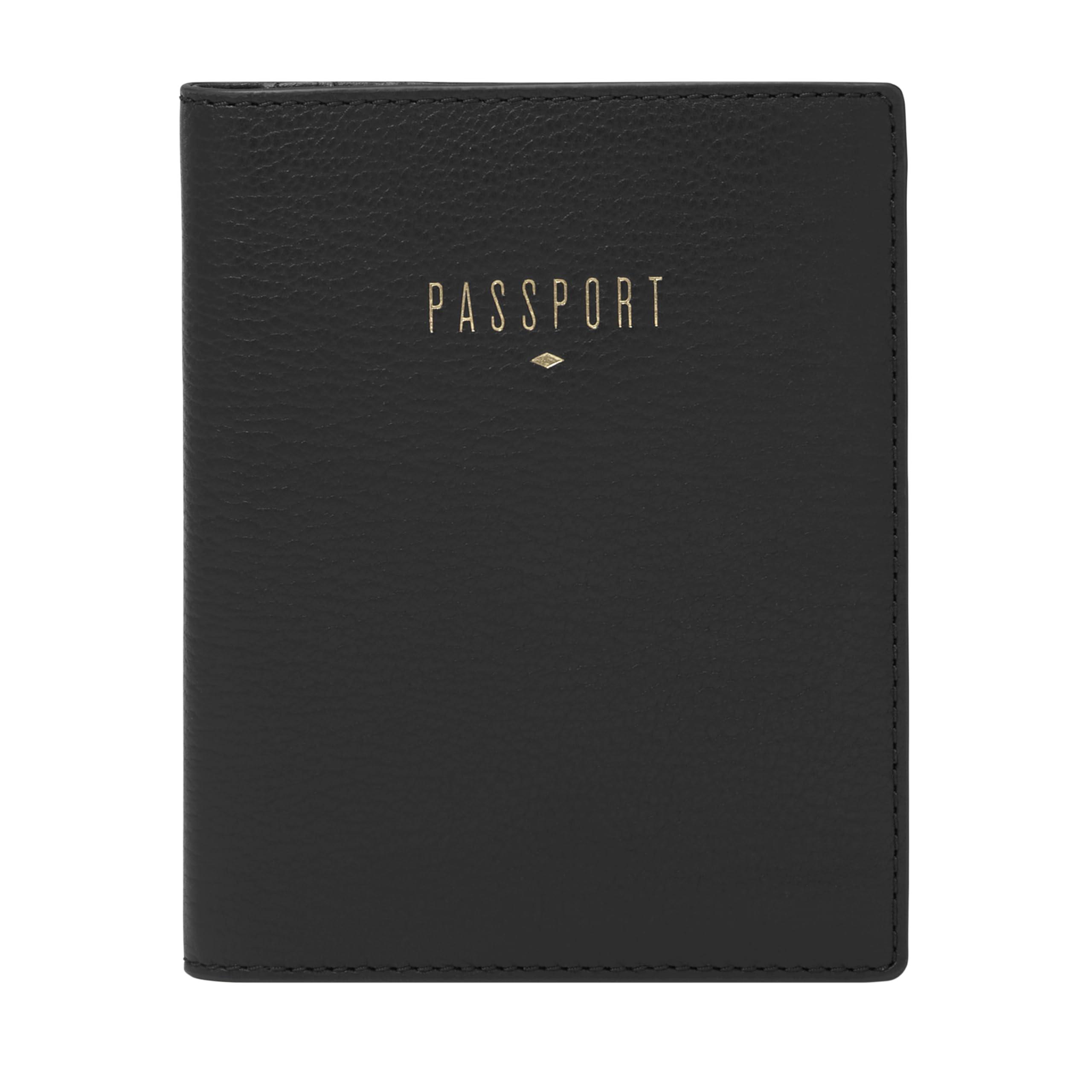 Fossil Women's Passport Leather Wallet RFID Blocking Travel Passport Holder Case, Black (Model: SLG1499001)