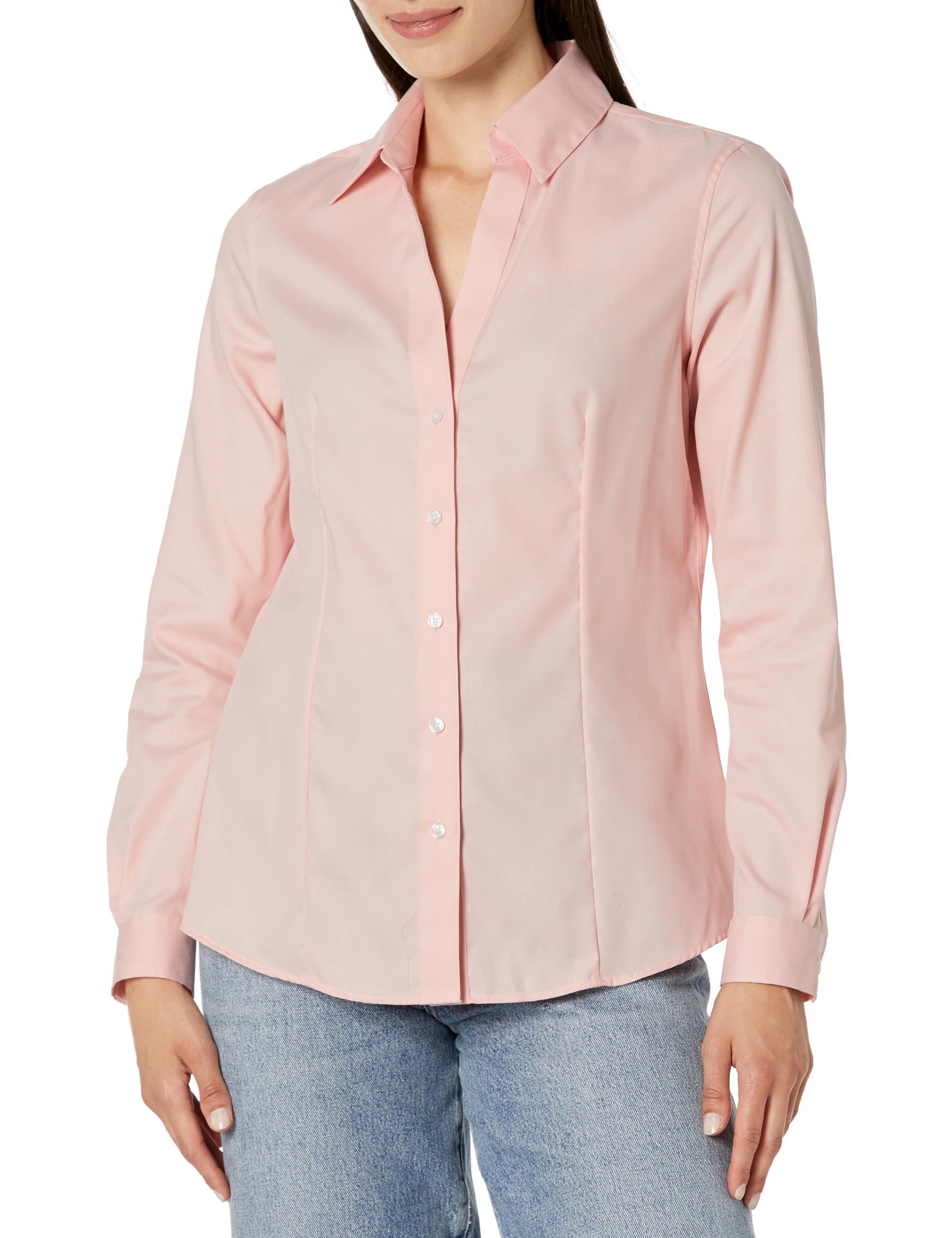 Jones New York Women's Easy Care Y Neck Button Down Shirt-Rose