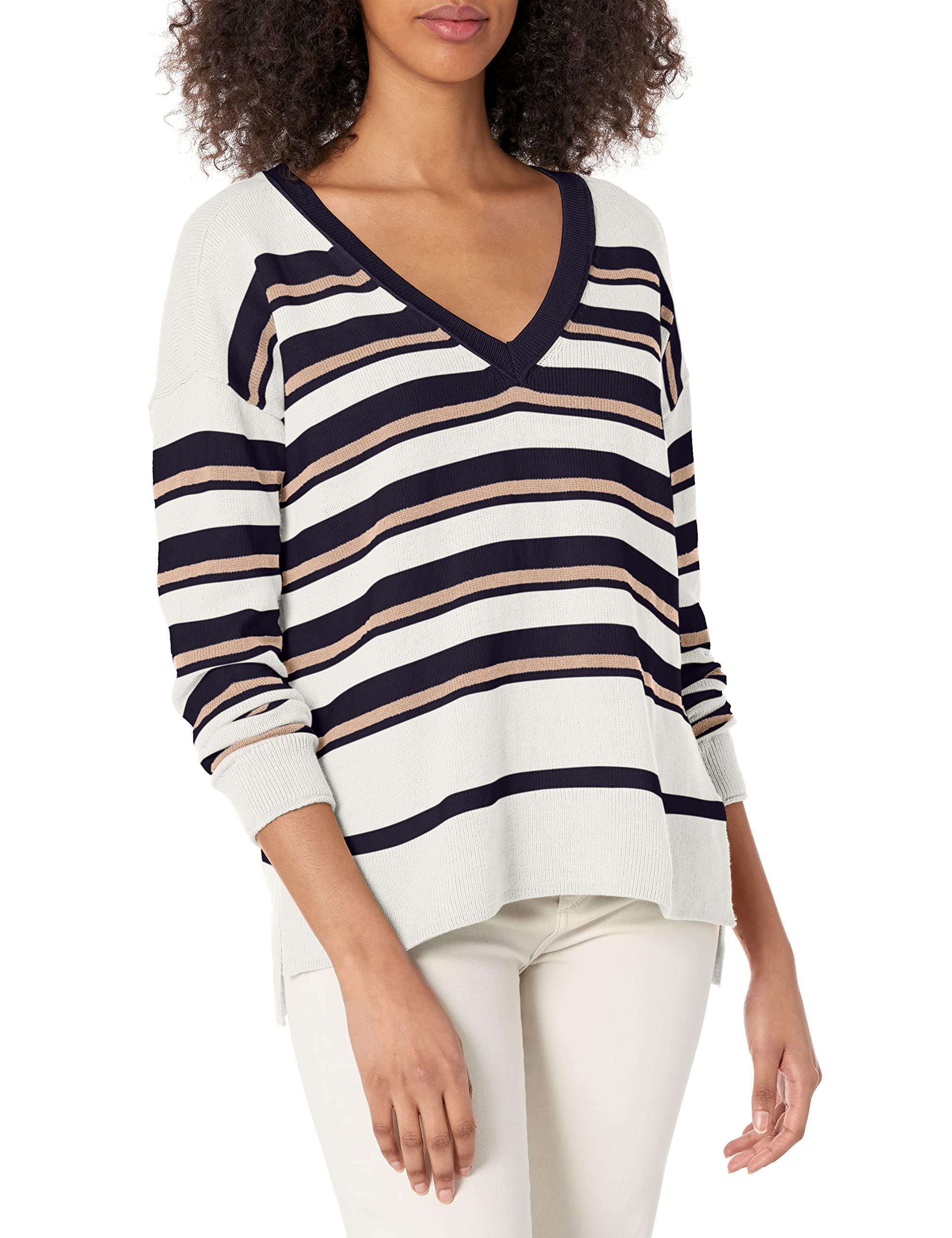 Lucky Brand Women's V-Neck Striped Sweater