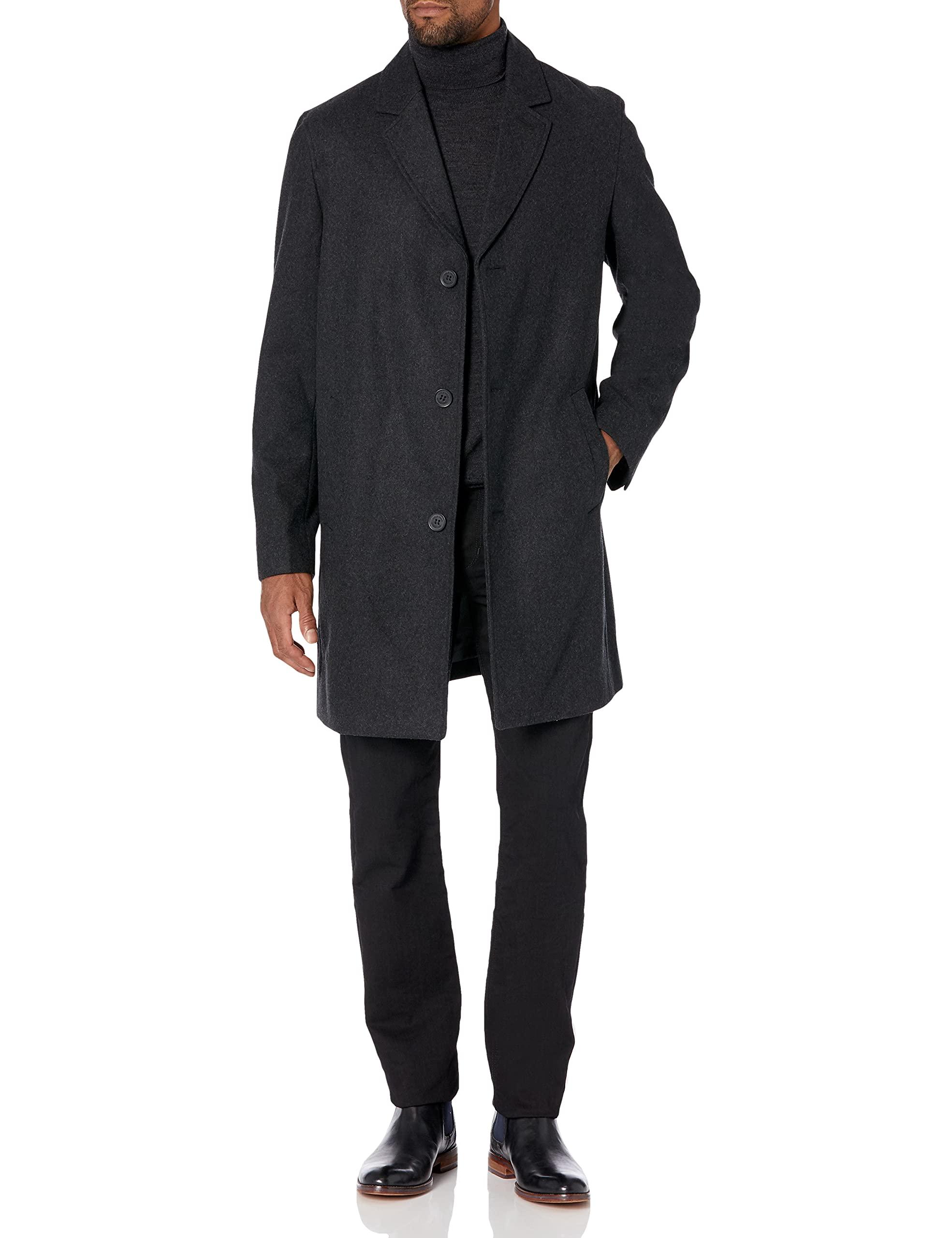 Cole Haan Men’s Melton Wool Notched Collar Coat With Welt Body Pockets