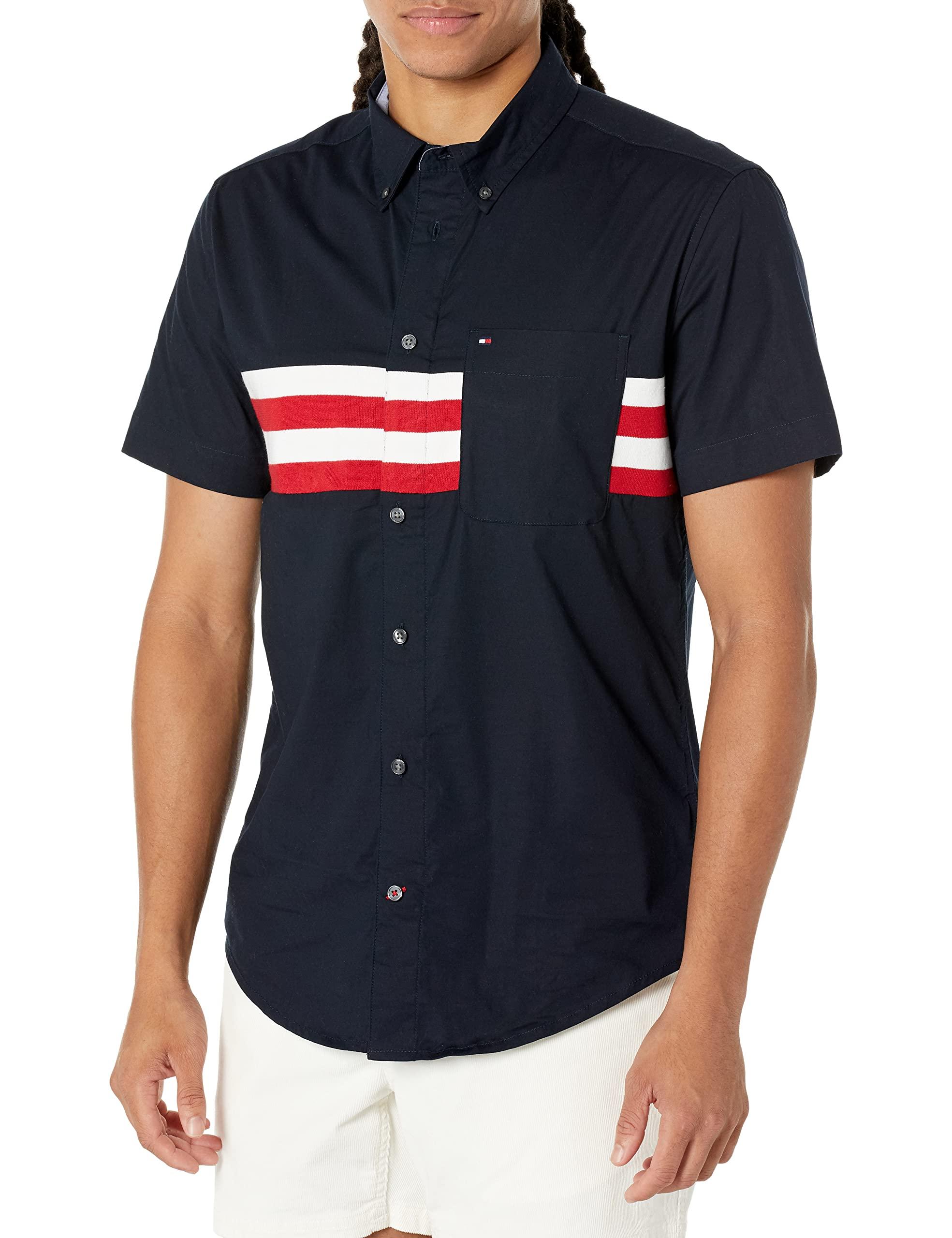 Tommy Hilfiger Men's Slim Fit Double Stripe Short Sleeve Shirt