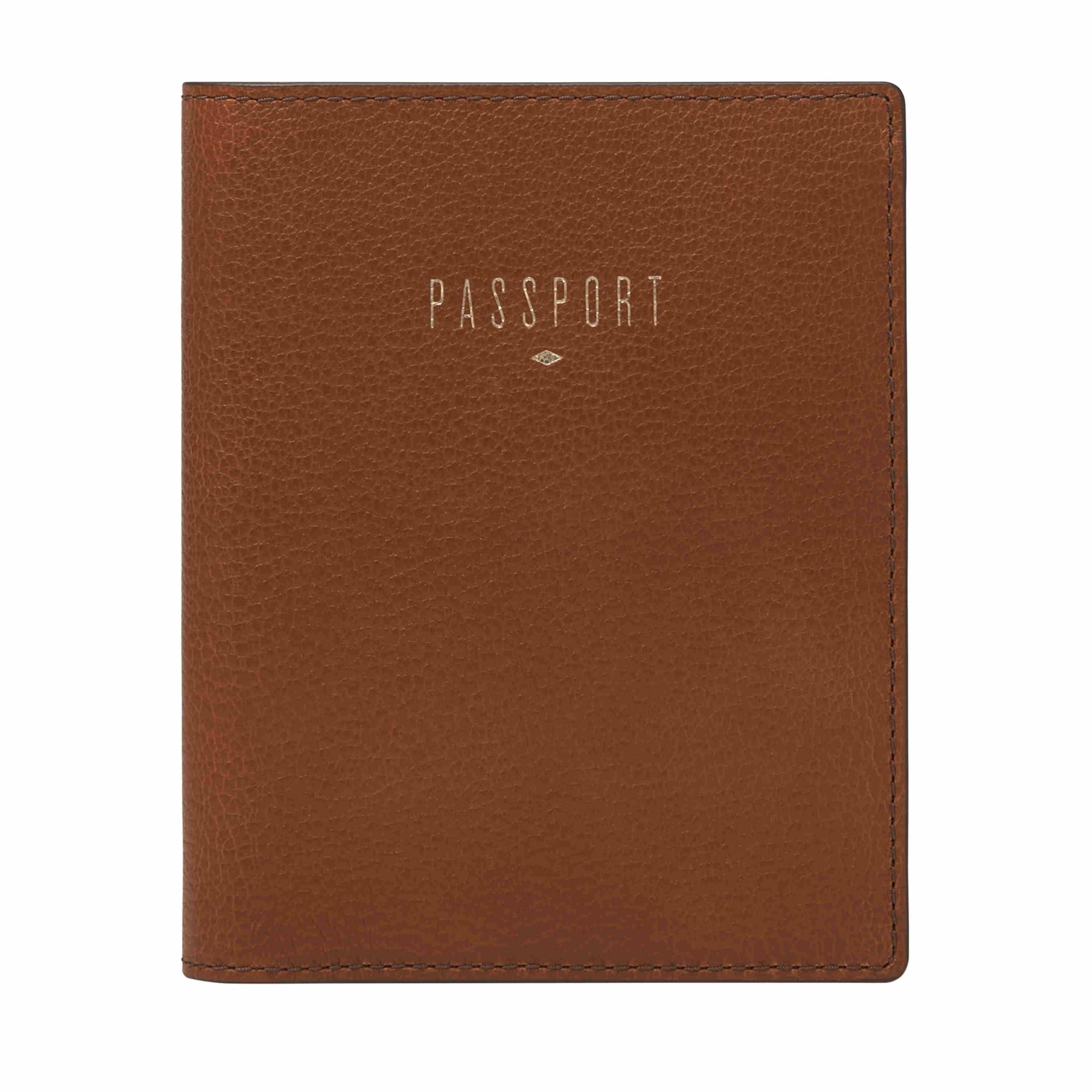 Fossil Women's Passport Leather Wallet RFID Blocking Travel Passport Holder Case, Brown (Model: SLG1499200)