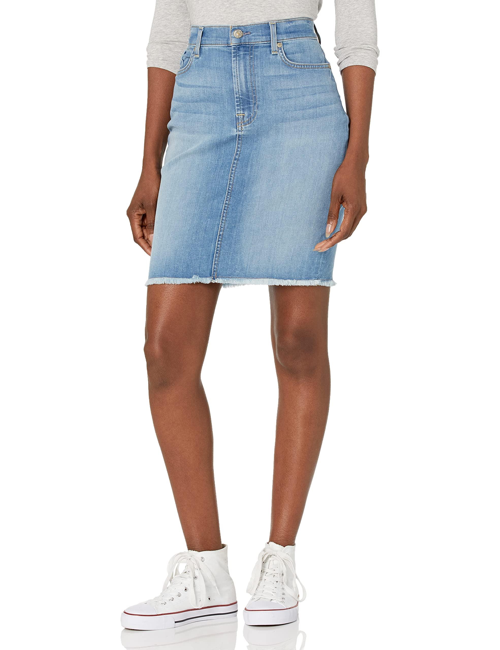 7 For All Mankind Women's Pencil Frayed Hem Denim Ibiza Skirt