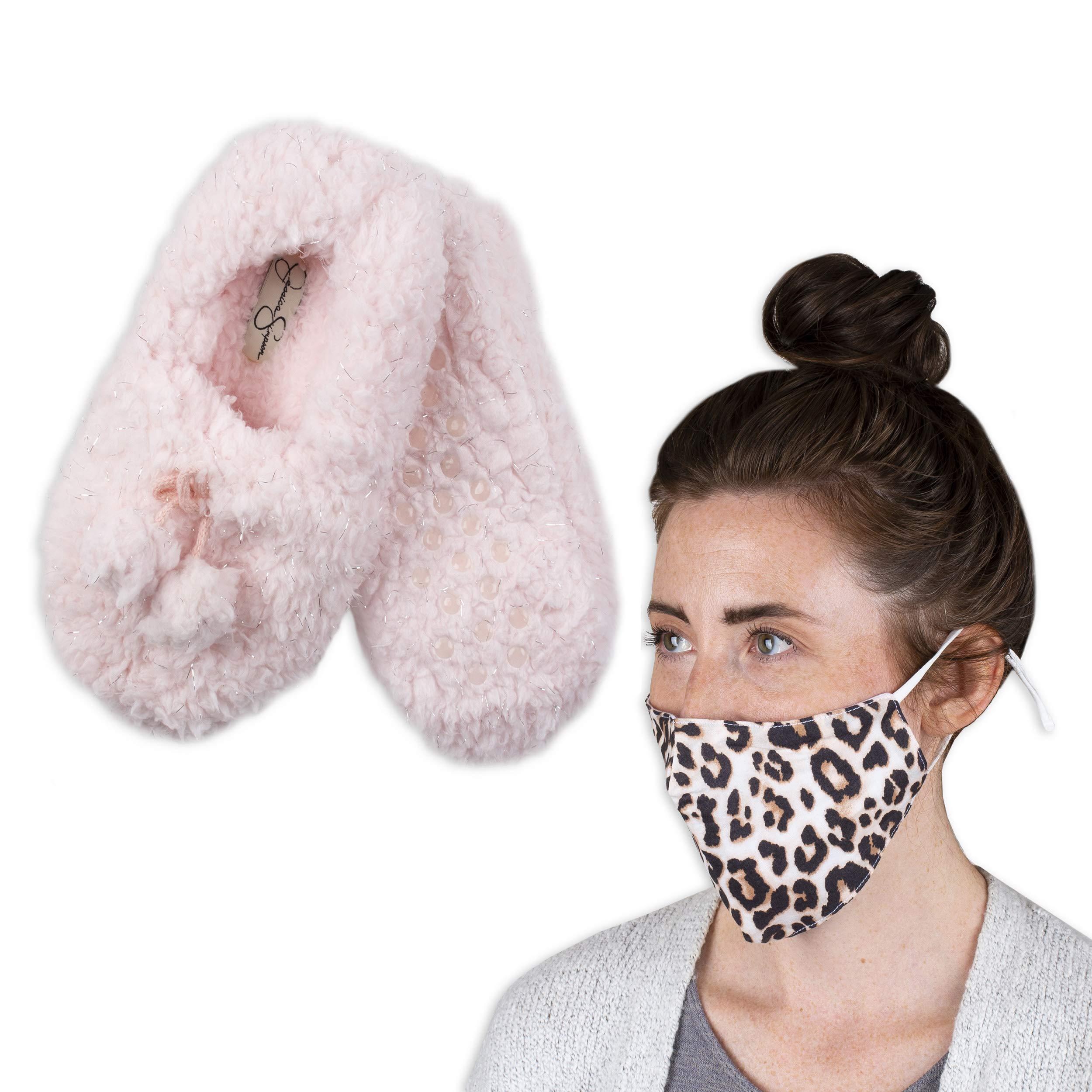 Jessica Simpson Women's Fuzzy Slipper Socks with Washable Face Masks