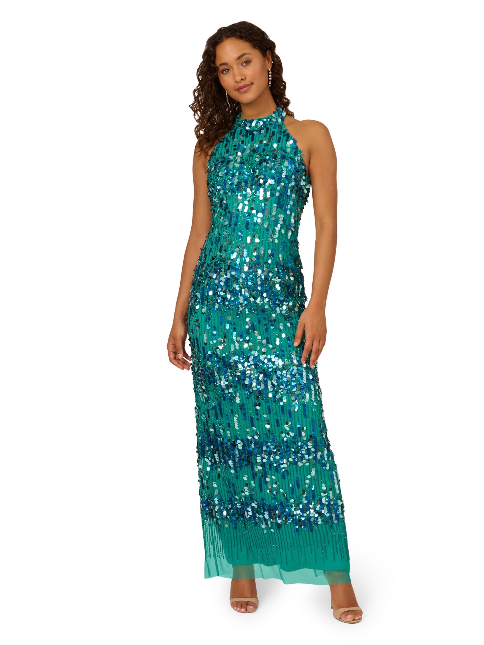 Adrianna Papell Women's Beaded Halter Long Dress