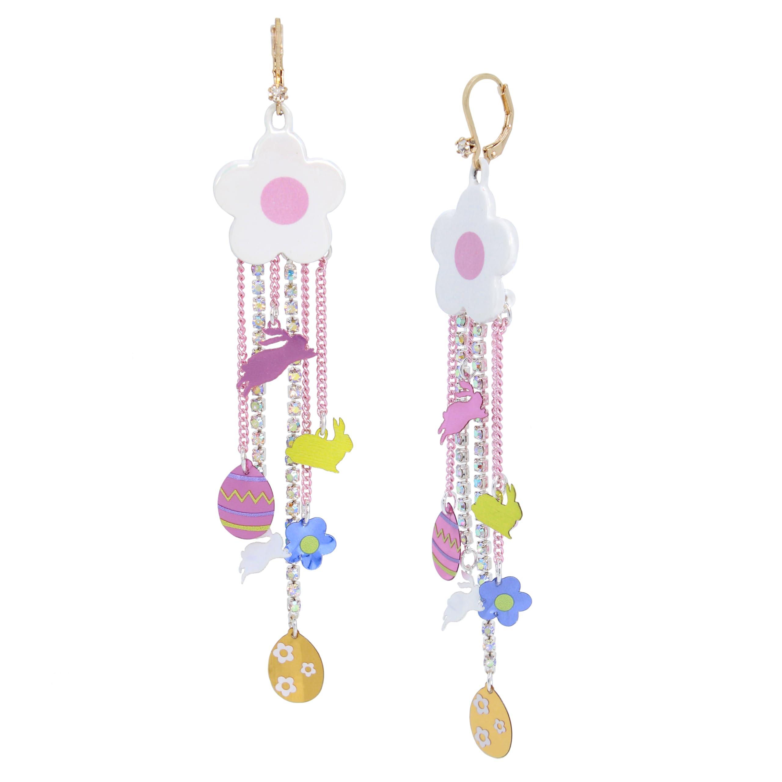 Betsey Johnson Womens Bunny Chandelier Earrings