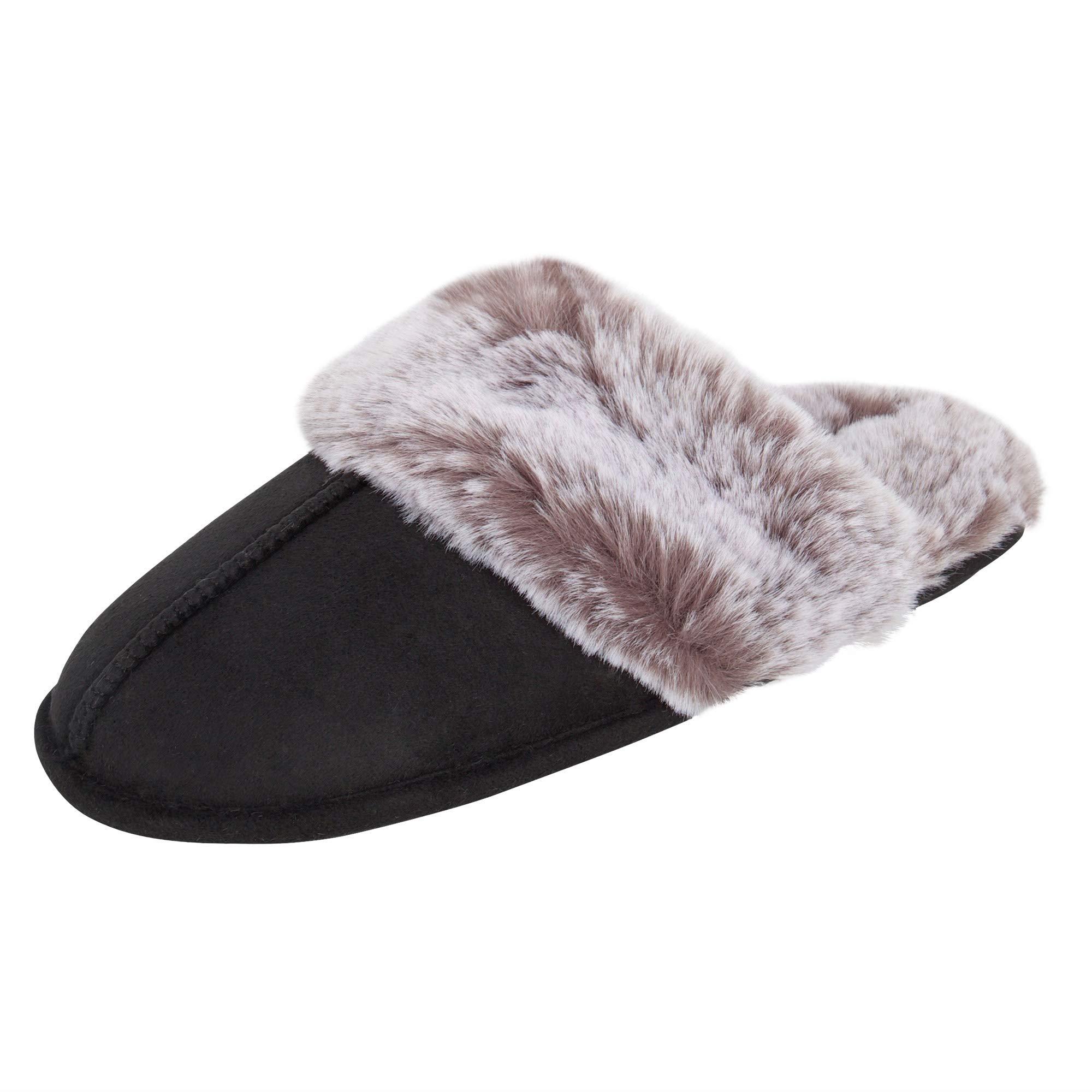 Jessica Simpson Women's Comfy Faux Fur House Slipper Scuff Memory Foam Slip-On Anti-skid Sole