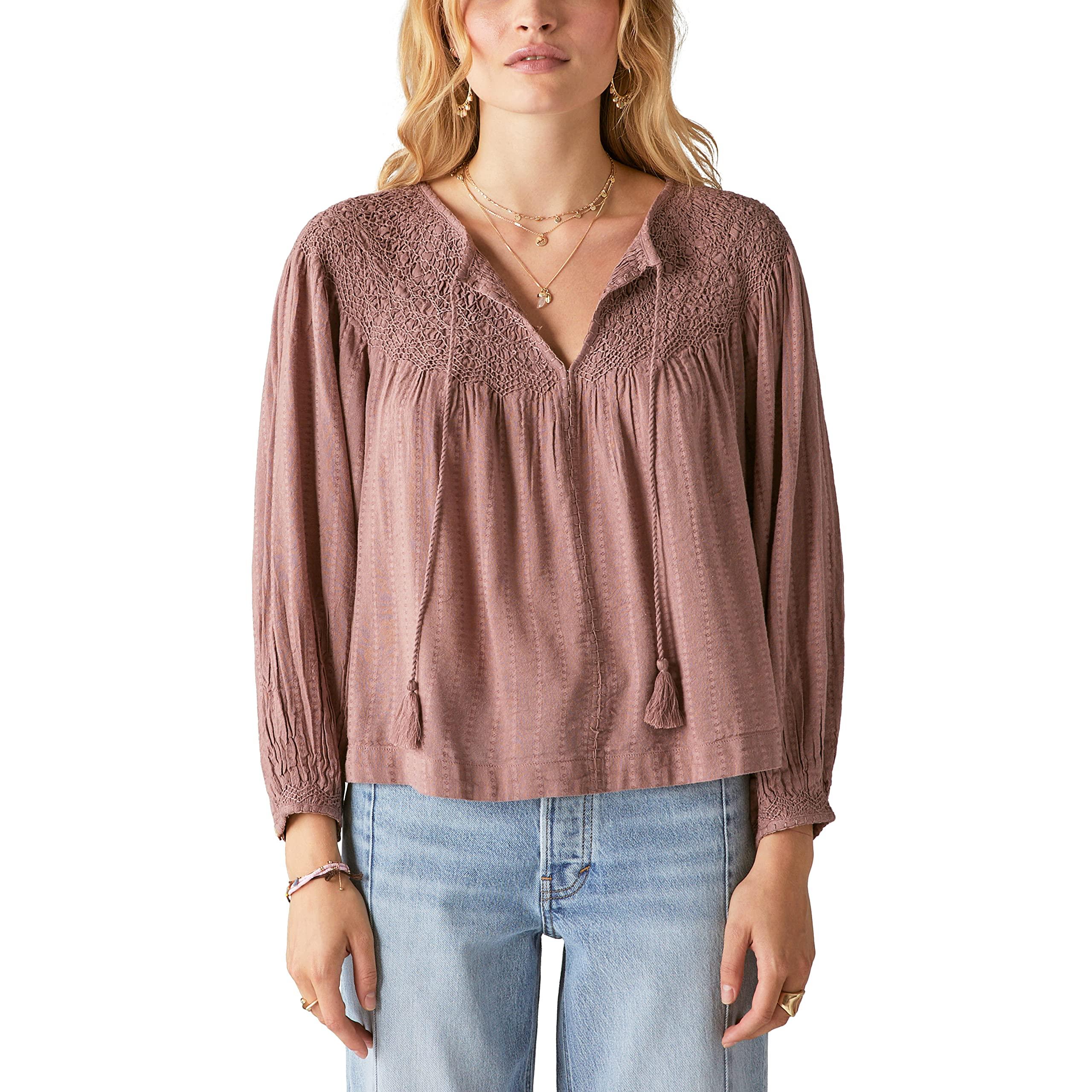 Lucky Brand Women's Smocked Peasant Blouse