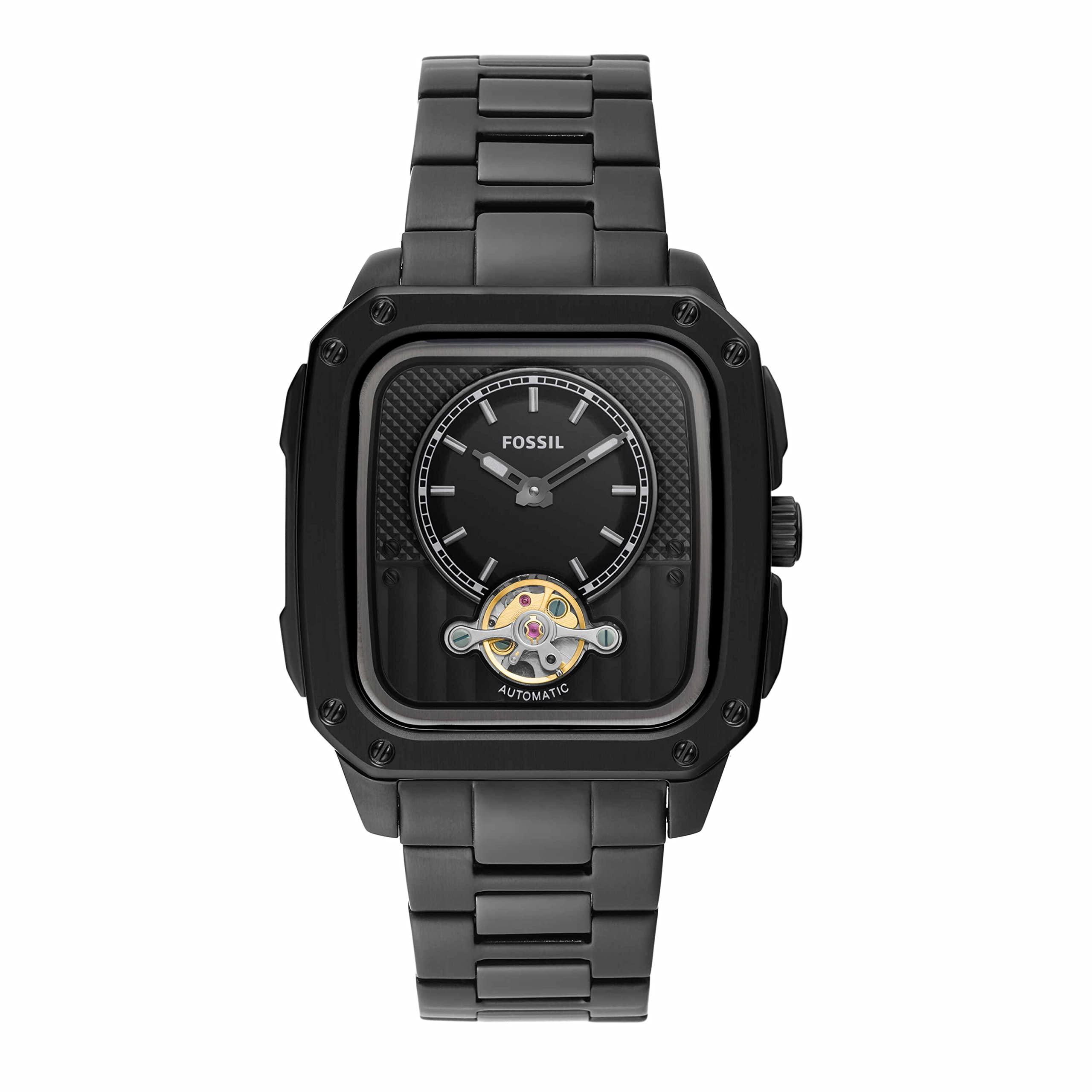 Fossil Inscription Men's Watch with Square Case and Stainless Steel, Silicone or Leather Band