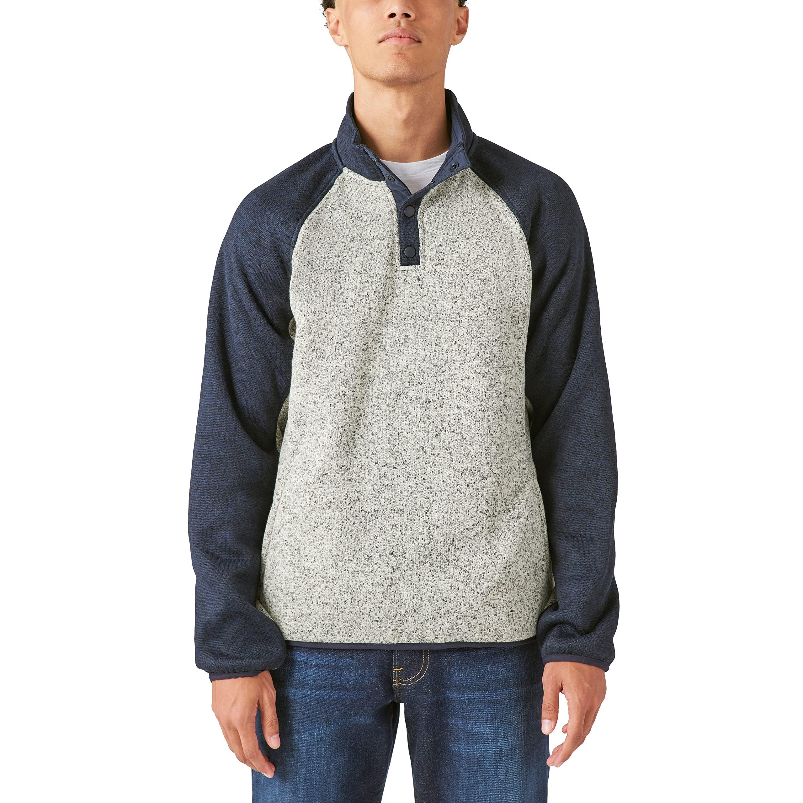 Lucky Brand Men's Los Feliz Fleece Mock Neck Half Zip Color Block Pull-Over