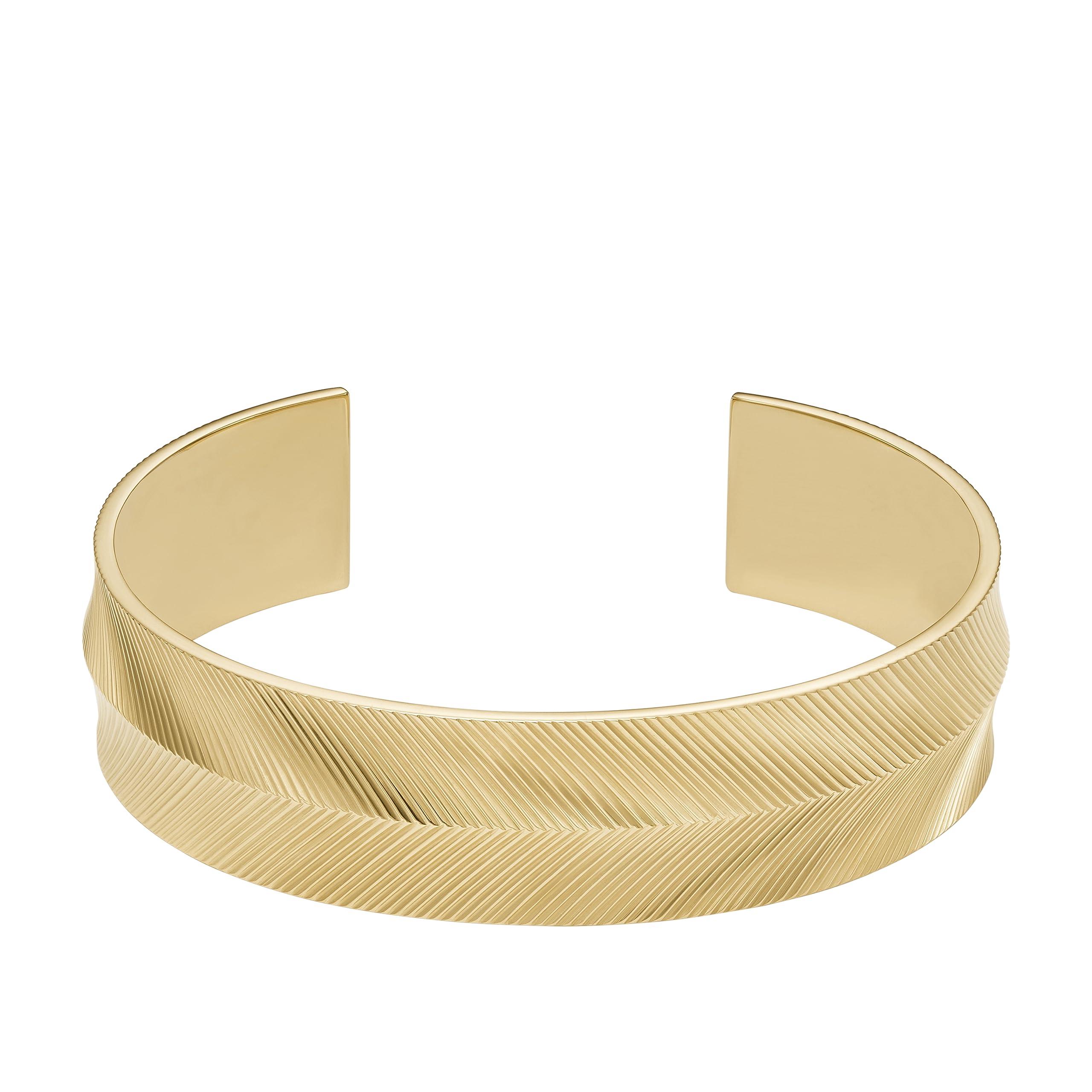 Fossil Women's Stainless Steel Gold-Tone Harlow Linear Texture Cuff Bracelet, Color: Gold (Model: JF04535710)