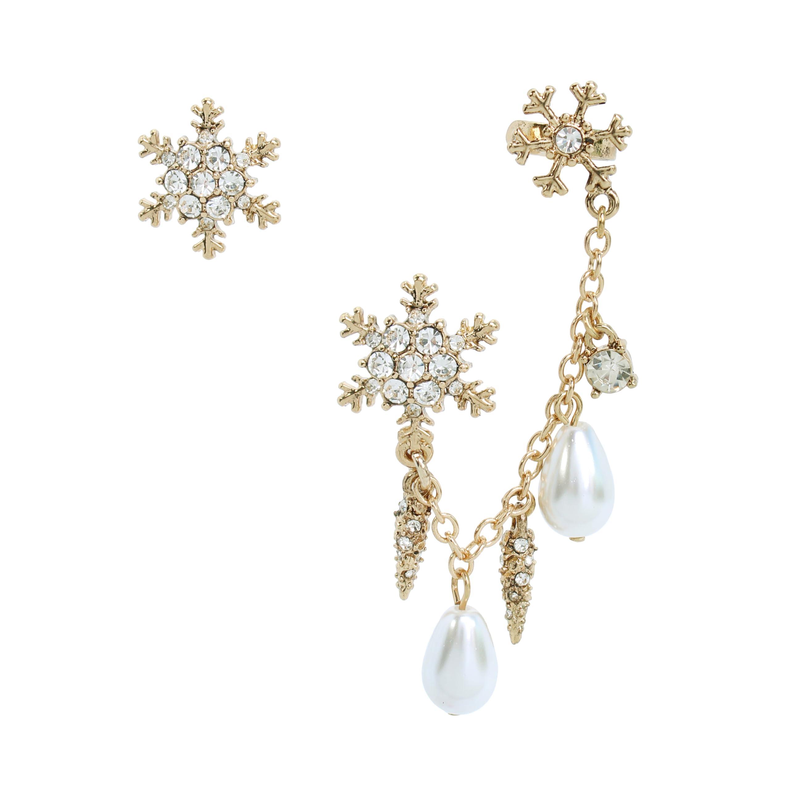 Betsey Johnson Womens Snowflake Cuff Crawler Earring Set