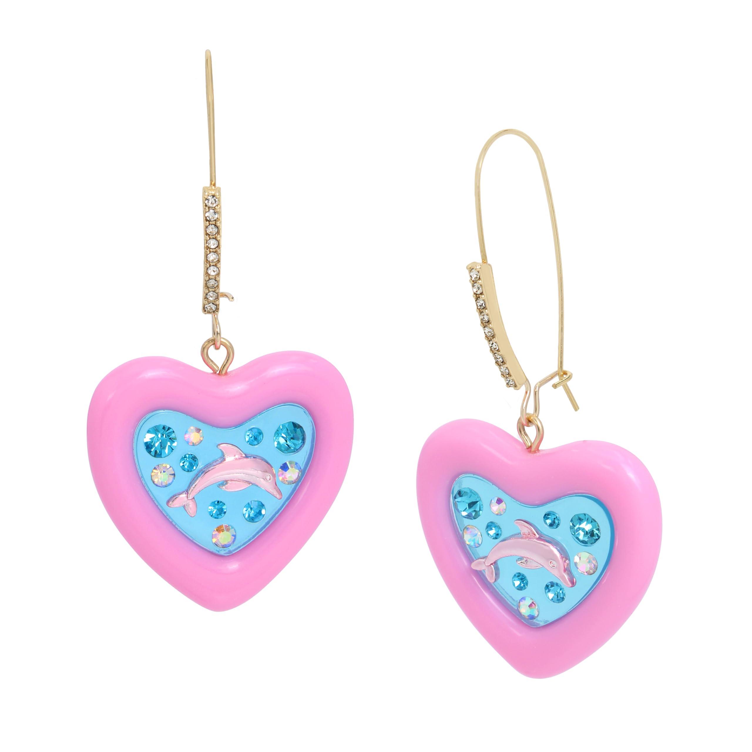 Betsey Johnson Womens Dolphin Heart Dangle Earrings