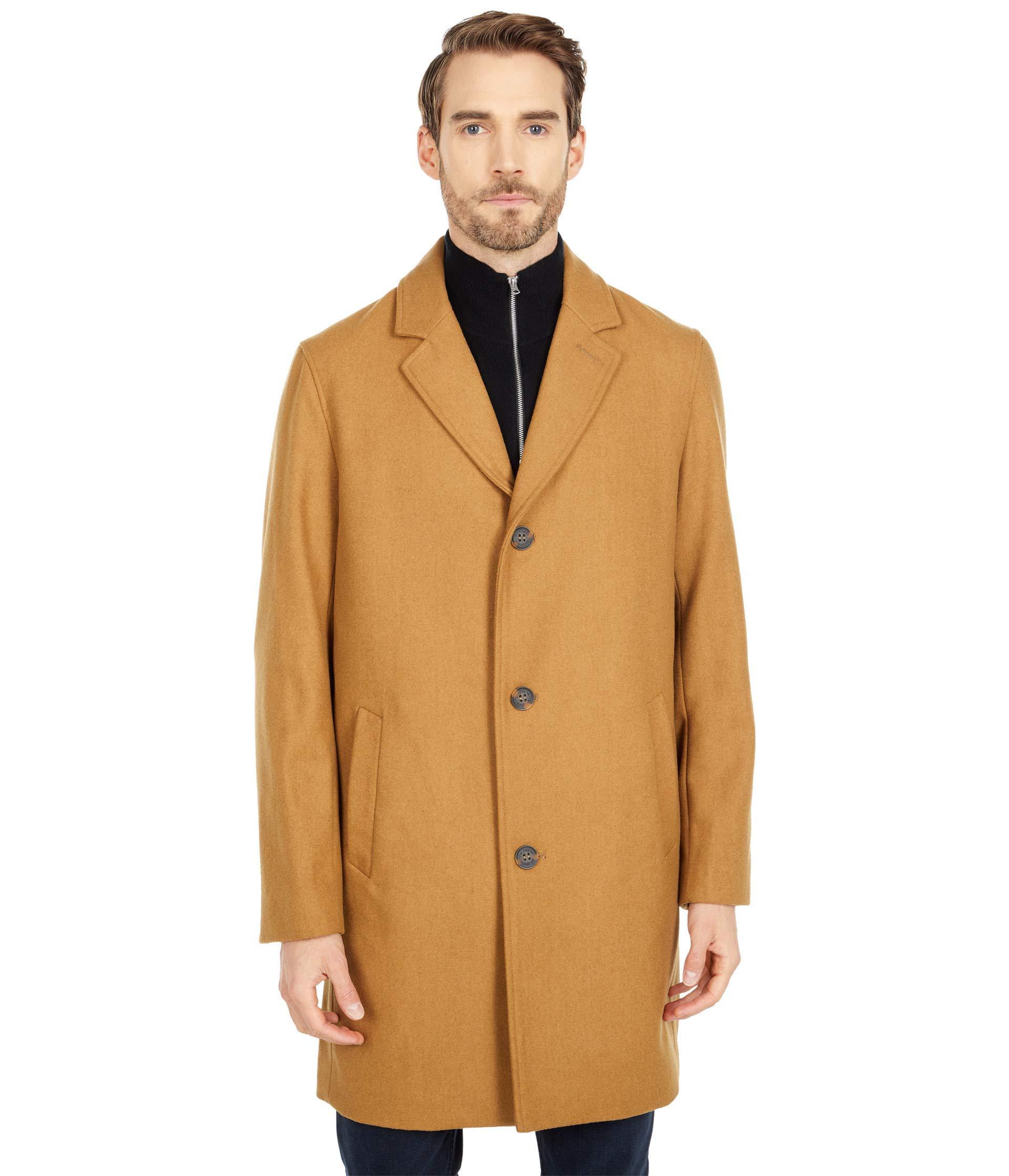 Cole Haan Men’s Melton Wool Notched Collar Coat With Welt Body Pockets