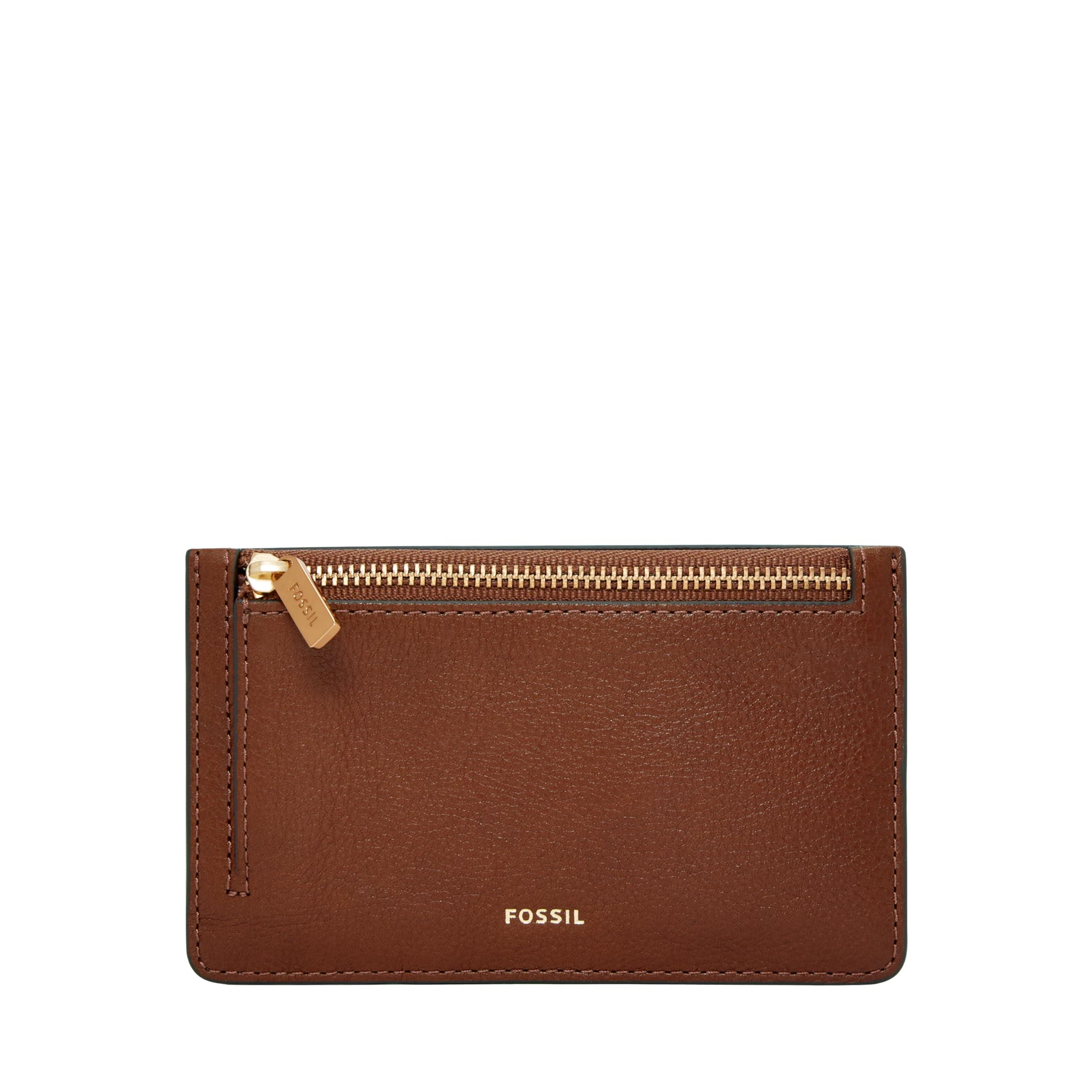 Fossil Women's Logan Leather Wallet Slim Minimalist Zip Card Case with Keychain, Brown (Model: SL7925200)