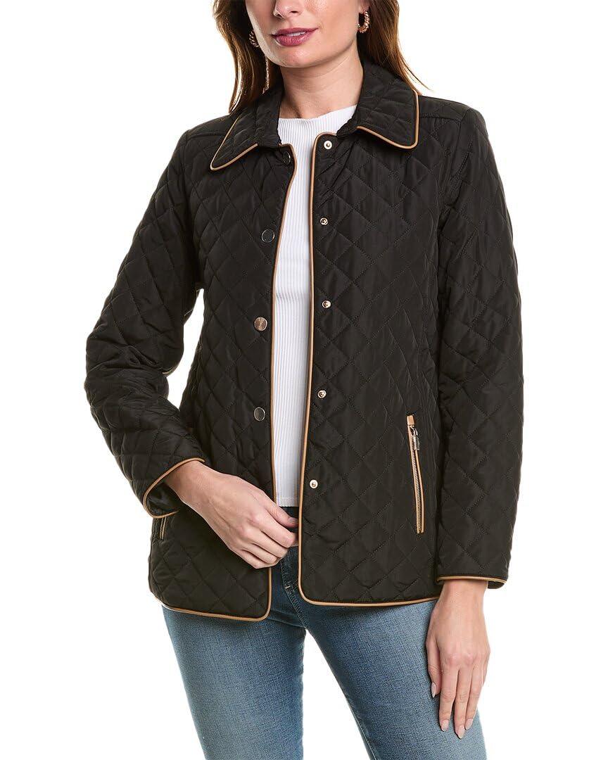 Jones New York Women's Quilted Snap Front Jacket W/Zipper Pocke