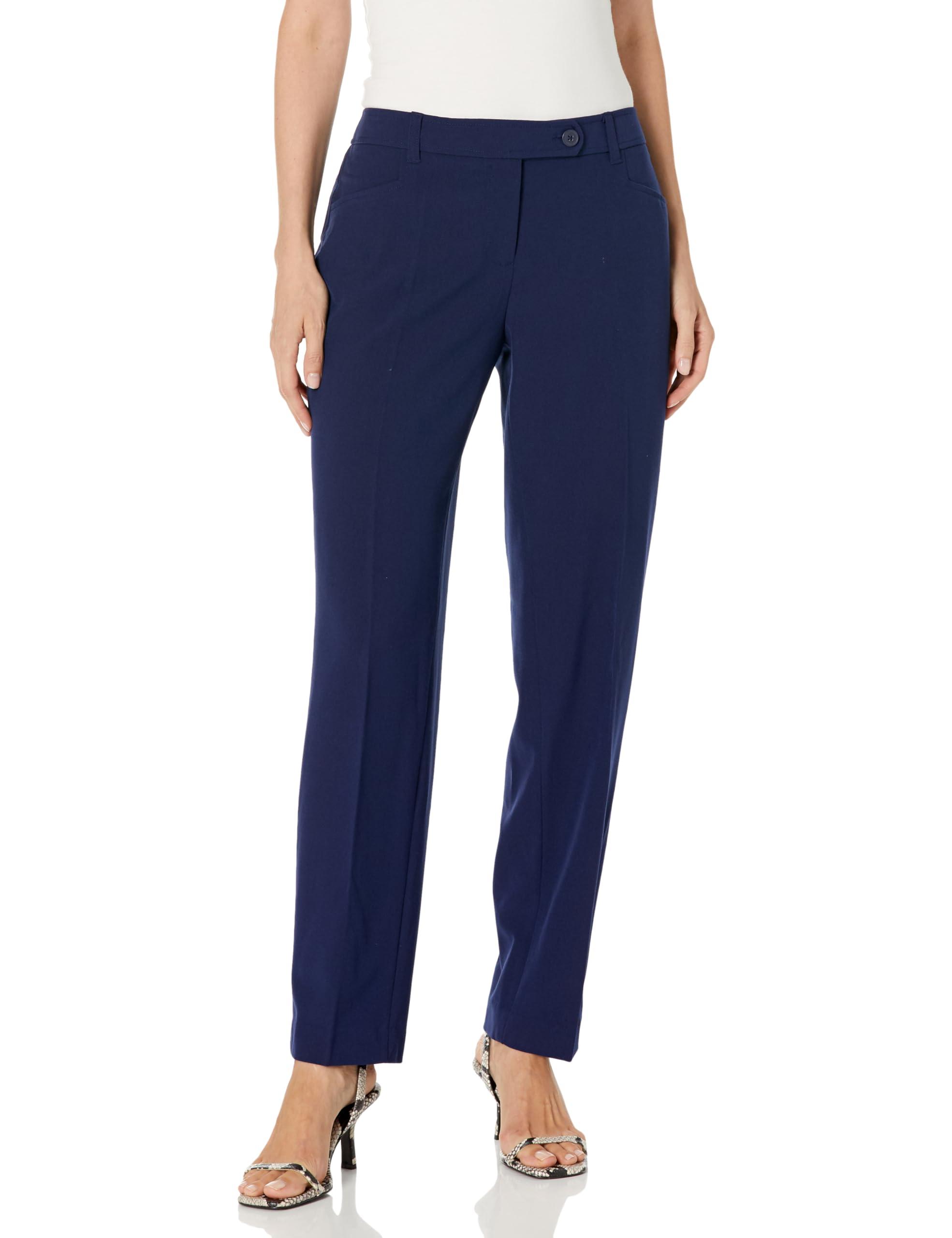 Jones New York Women's Fly Front Bi Stretch Duke Slim Leg Pant-Navy