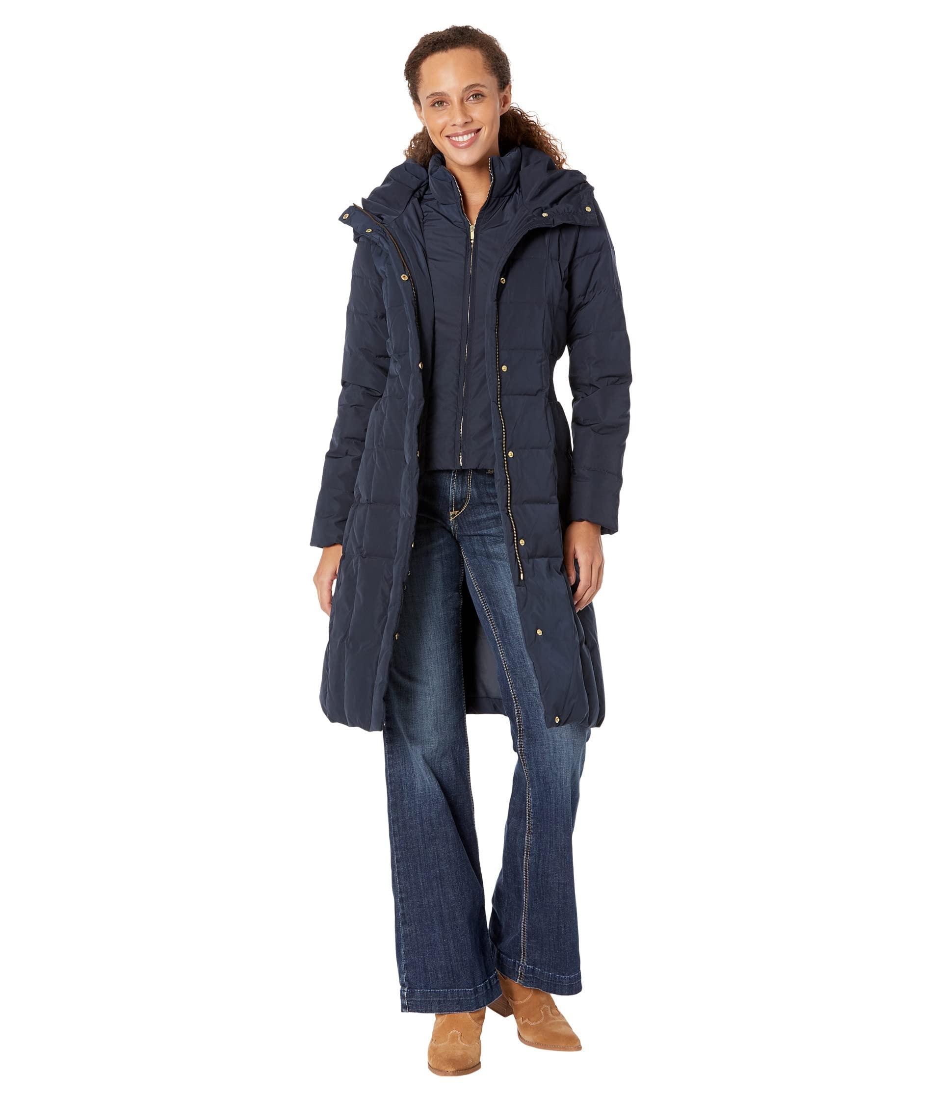 Cole Haan Women's Knee Length Hooded Quilted Down Coat