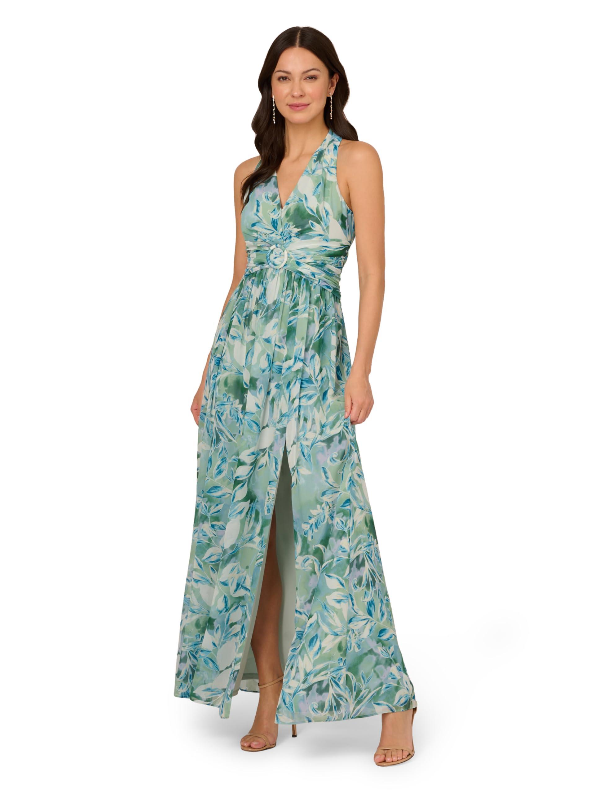 Adrianna Papell Women's Chiffon Leaf Long Dress