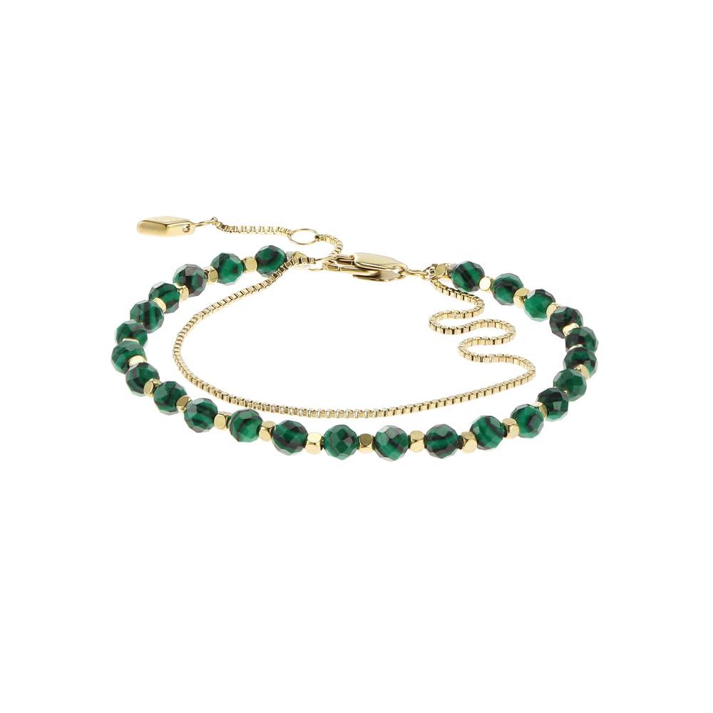 Fossil Women's Stainless Steel Gold-Tone Malachite Bead Bracelet, Color: Gold/Malachite (Model: JF04541710)