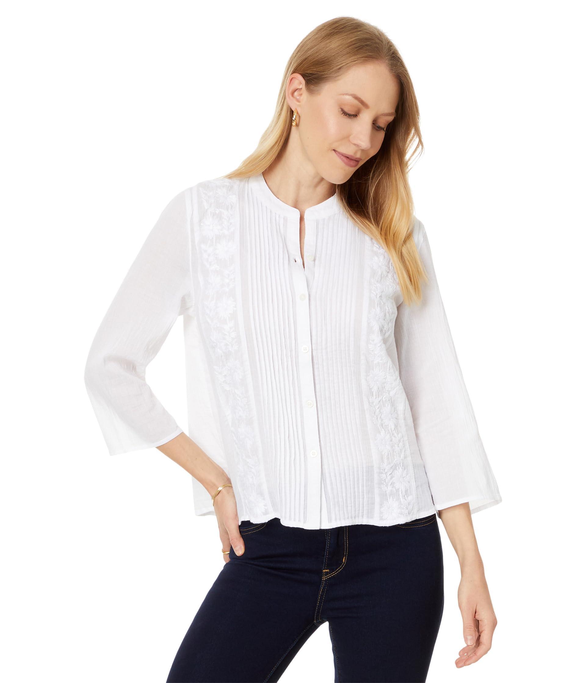 Tommy Hilfiger Women's Gauze Embroidered Pintuck Top