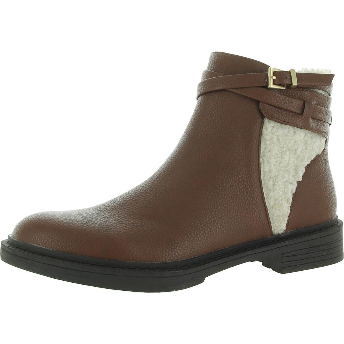 wind lug buckle cozy womens leather faux fur ankle boots