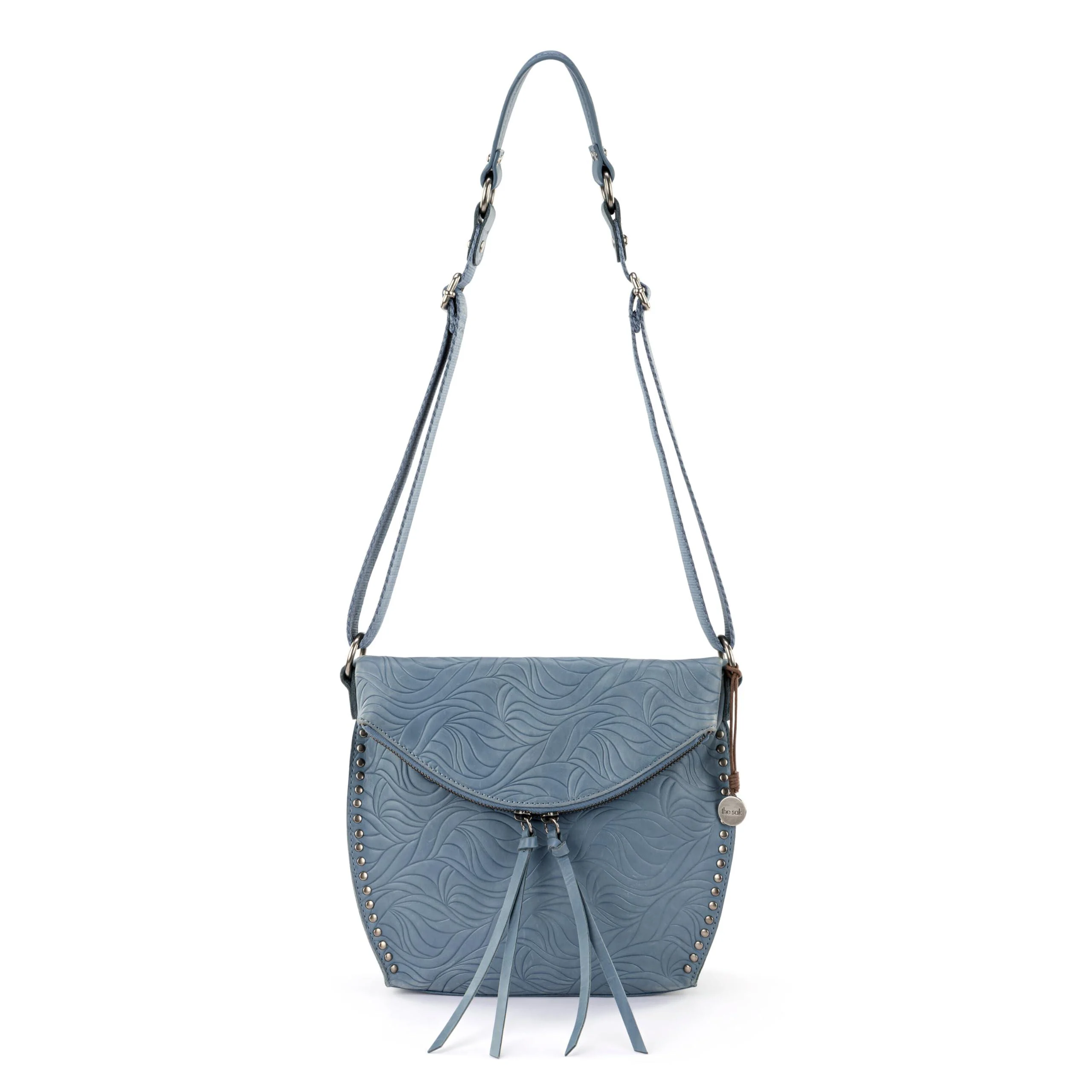 The Sak Silverlake Crossbody in Leather, Adjustable Crossbody Strap, Maritime Wave Emboss