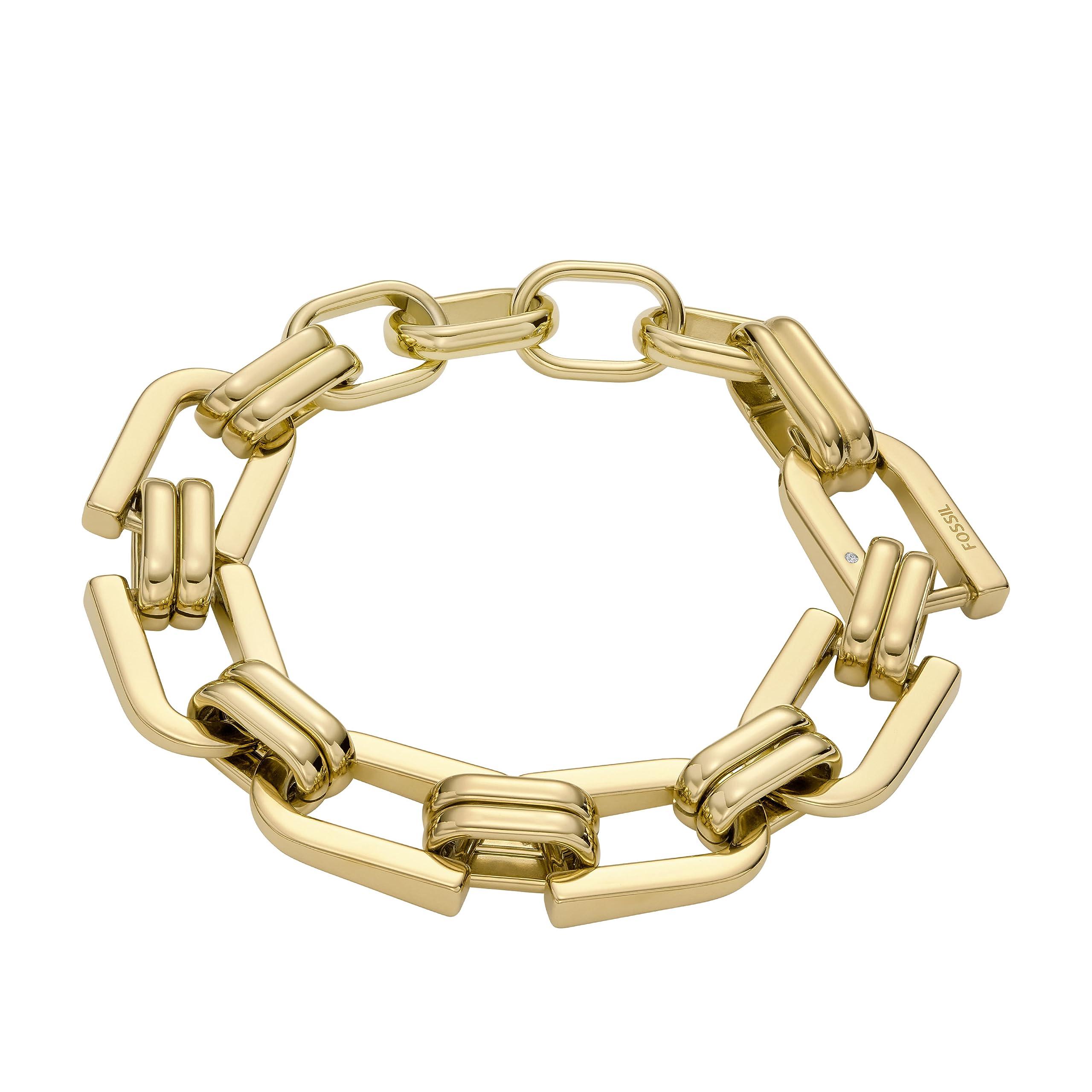 Fossil Women's Stainless Steel Gold-Tone Heritage Double D-Link Chain Bracelet, Color: Gold (Model: JF04573710)