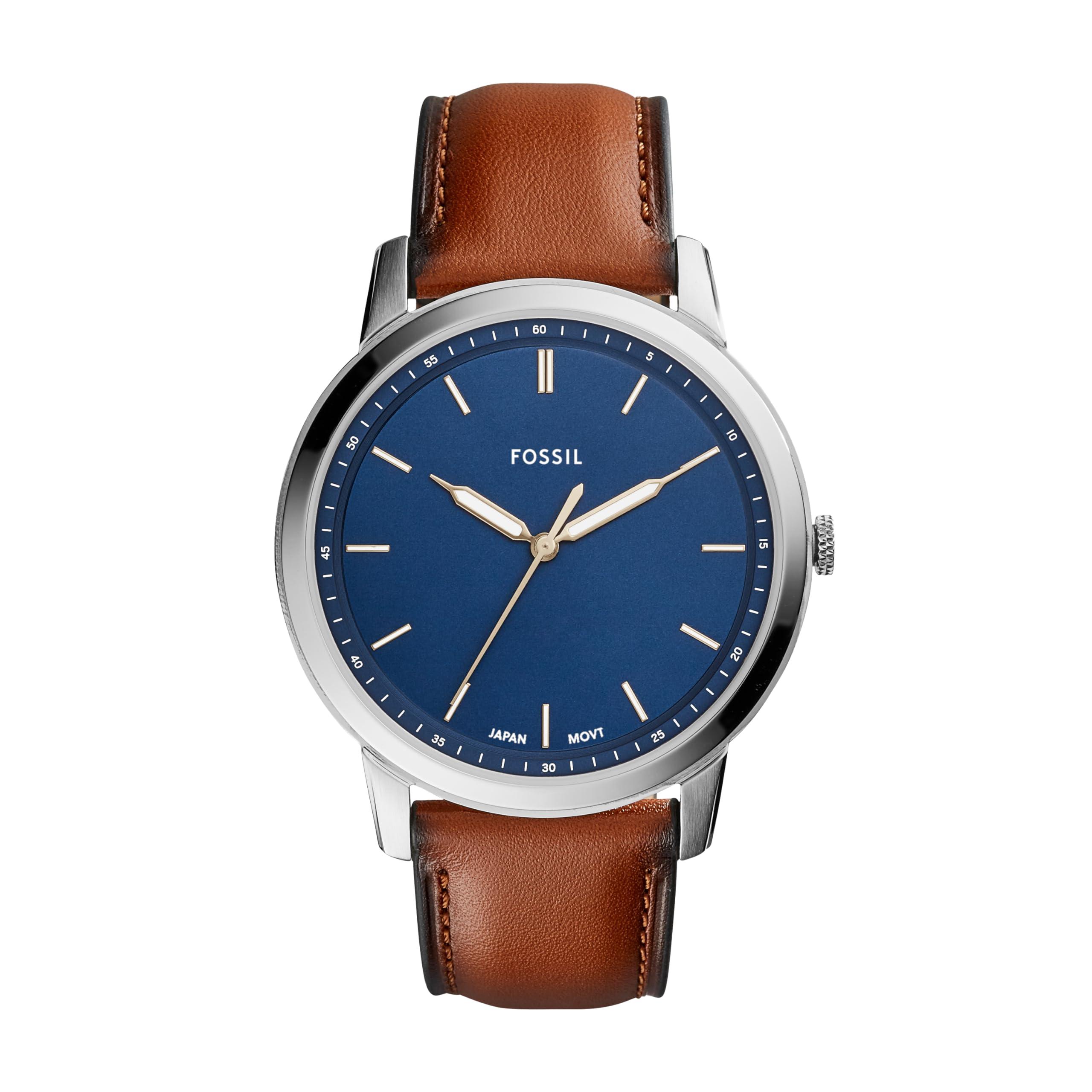 Fossil Minimalist Men's Watch with Leather or Stainless Steel Band, Chronograph or Analog Watch Display with Slim Case Design