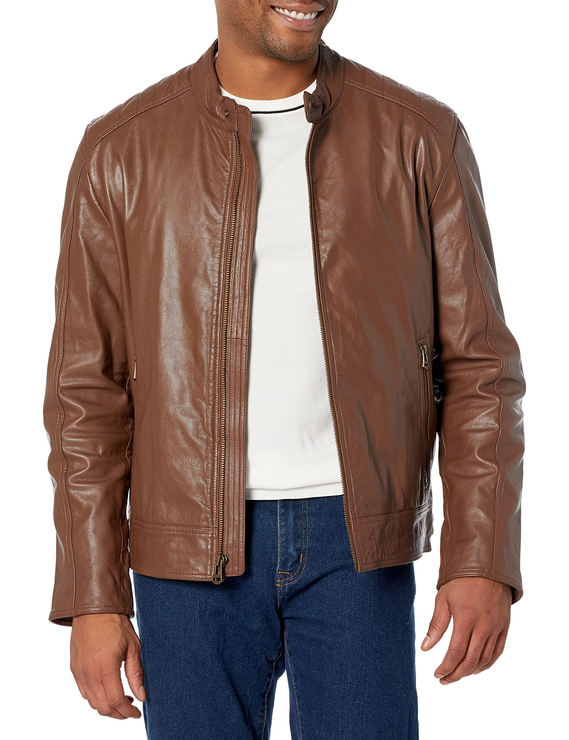 Cole Haan Men's Washed Leather Moto Jacket