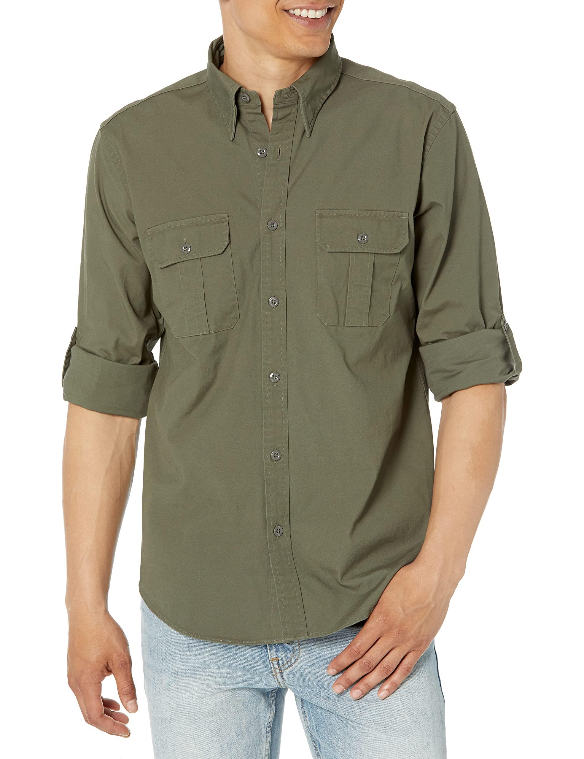 Brooks Brothers Men's Cotton Stretch Canvas Long Sleeve Button Down Safari Shirt