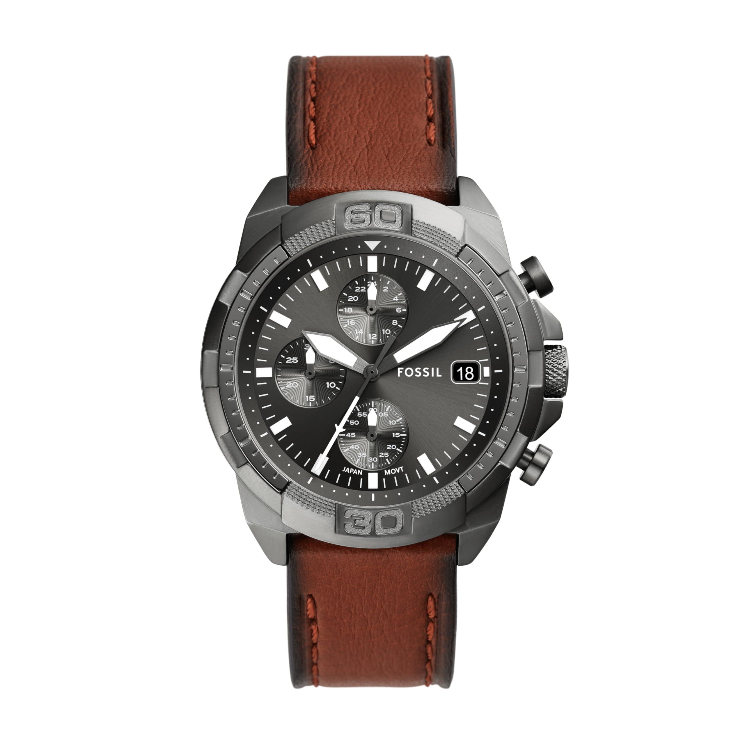 Fossil Bronson Men's Watch with Stainless Steel Bracelet or Genuine Leather Band, Chronograph or Three-Hand Analog Display