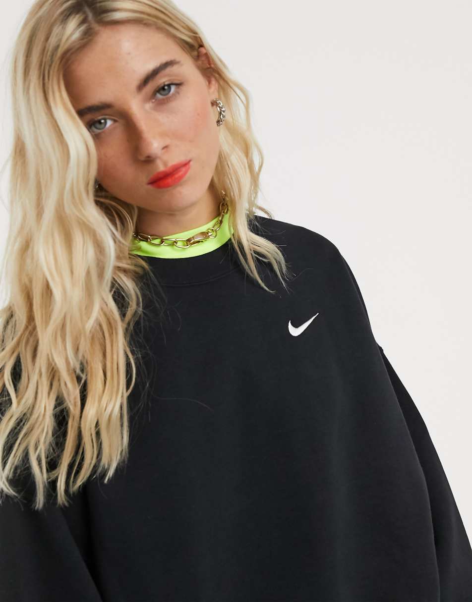 Nike Trend Fleece oversized cropped crew neck sweatshirt in black