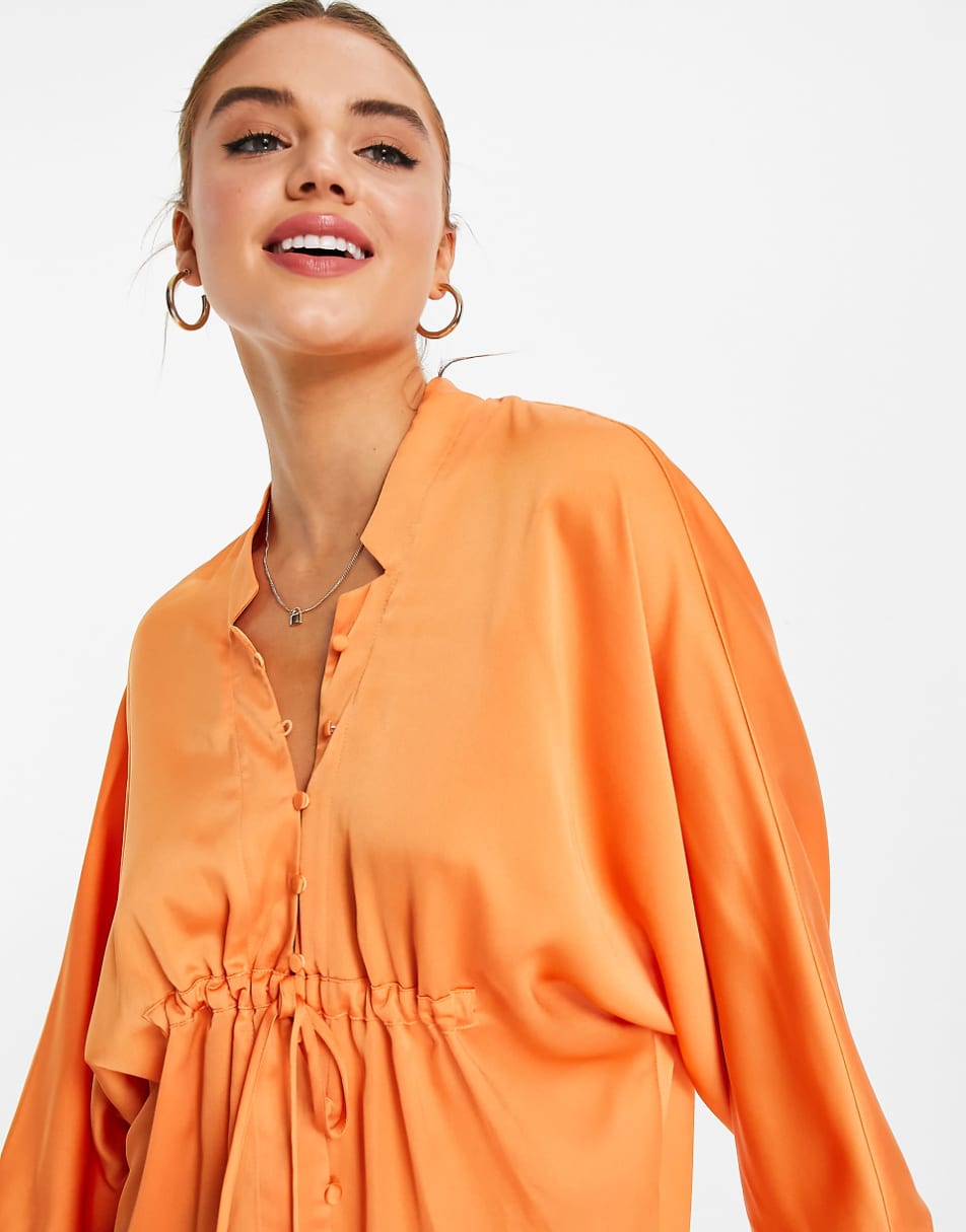 ASOS DESIGN oversized satin shirt mini dress with ruched front