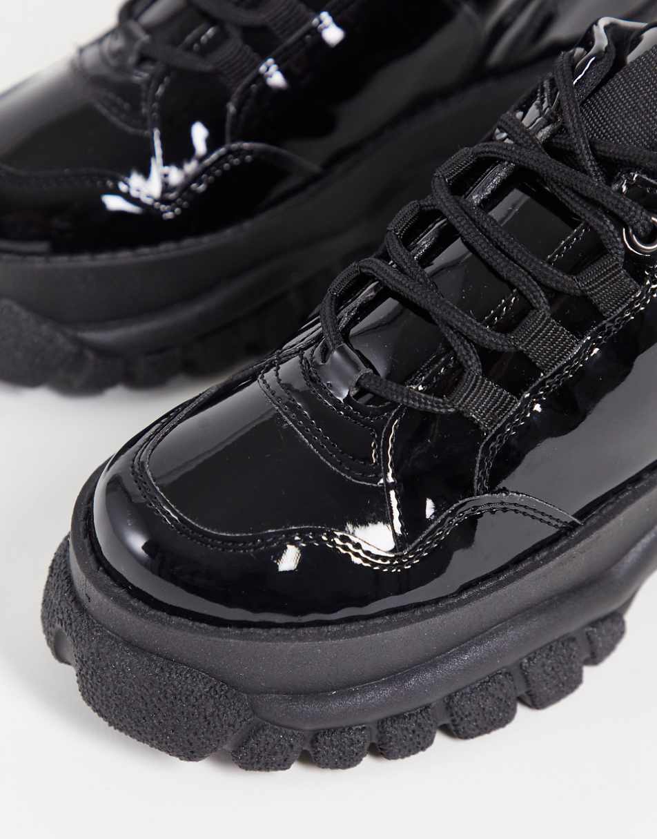 ASOS DESIGN Defy chunky flatform sneakers in black patent