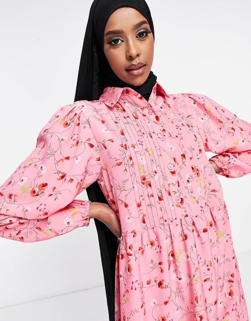 ASOS DESIGN maxi shirt dress with pin tucks in flirty floral print