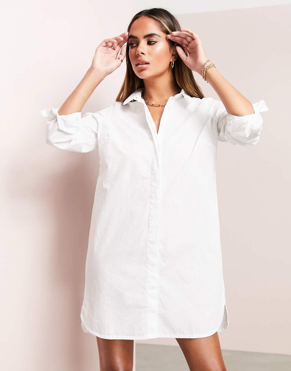 ASOS DESIGN cotton mini shirt dress in white