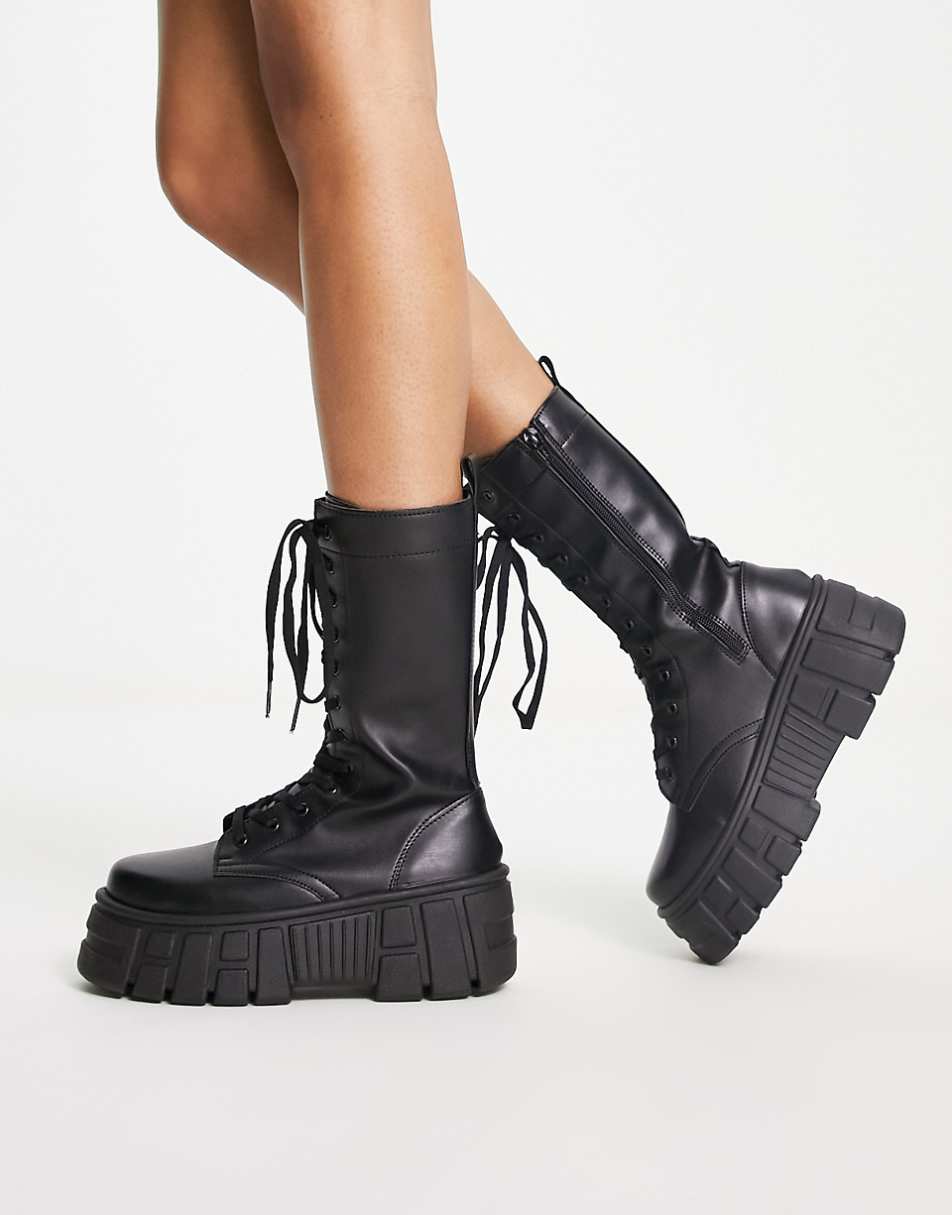 ASOS DESIGN Athens 3 chunky high lace up boots in black