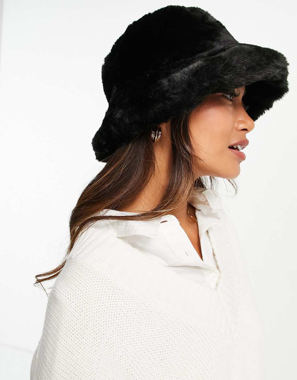 ASOS DESIGN faux fur roll back bucket hat