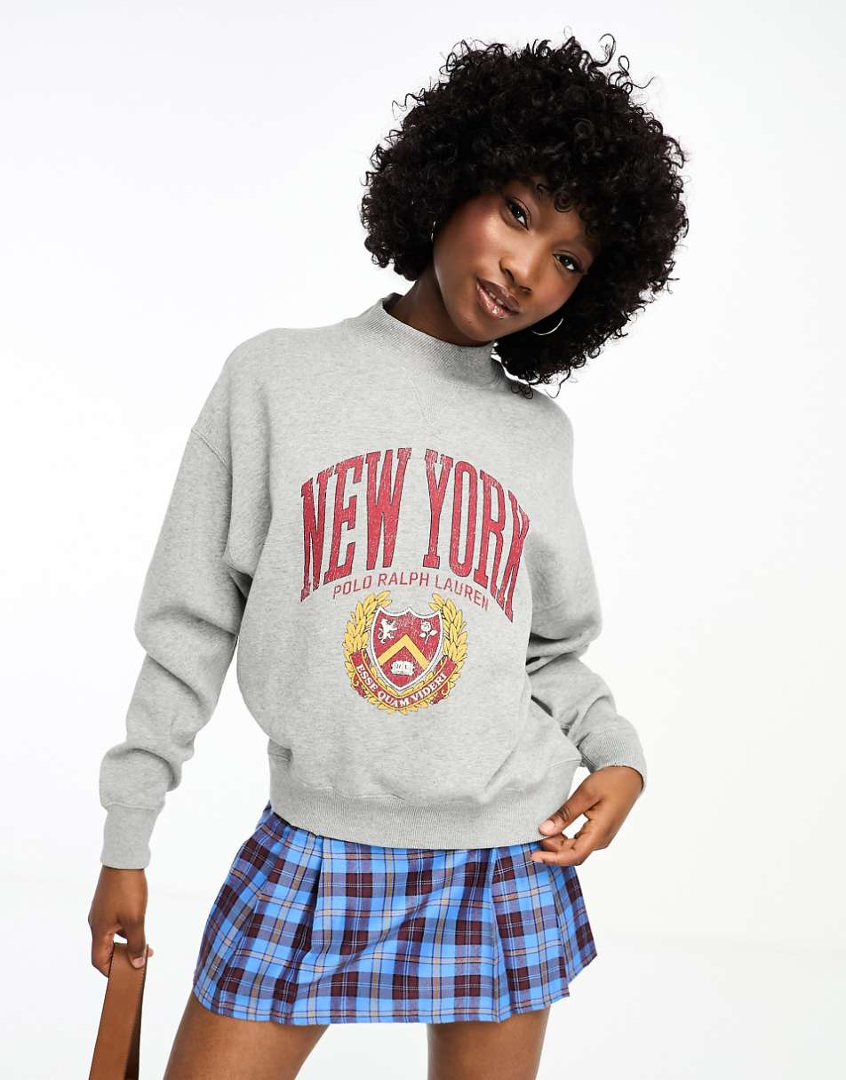 Polo Ralph Lauren New York logo oversized sweatshirt in gray heather