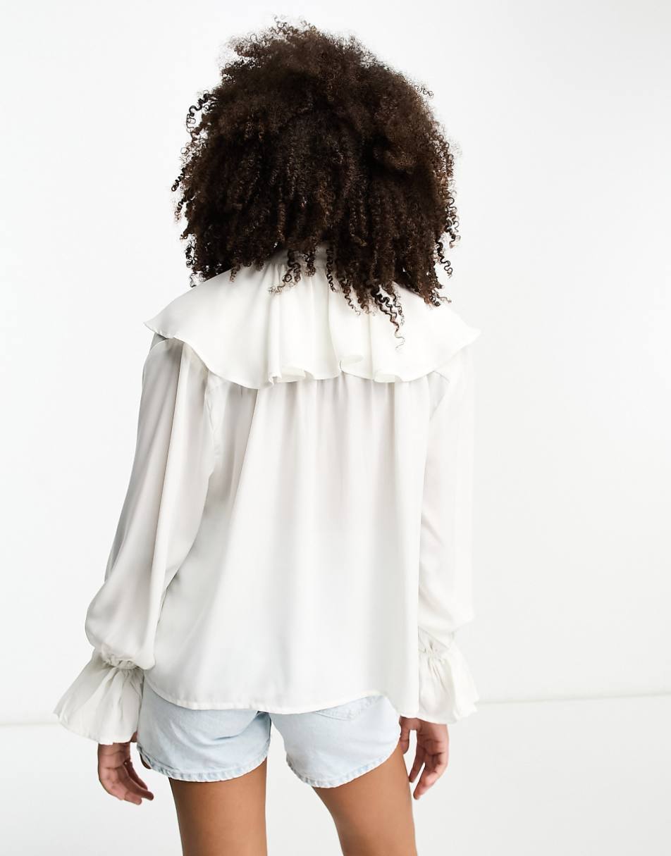 ASOS DESIGN blouse with ruffle corsage collar in cream