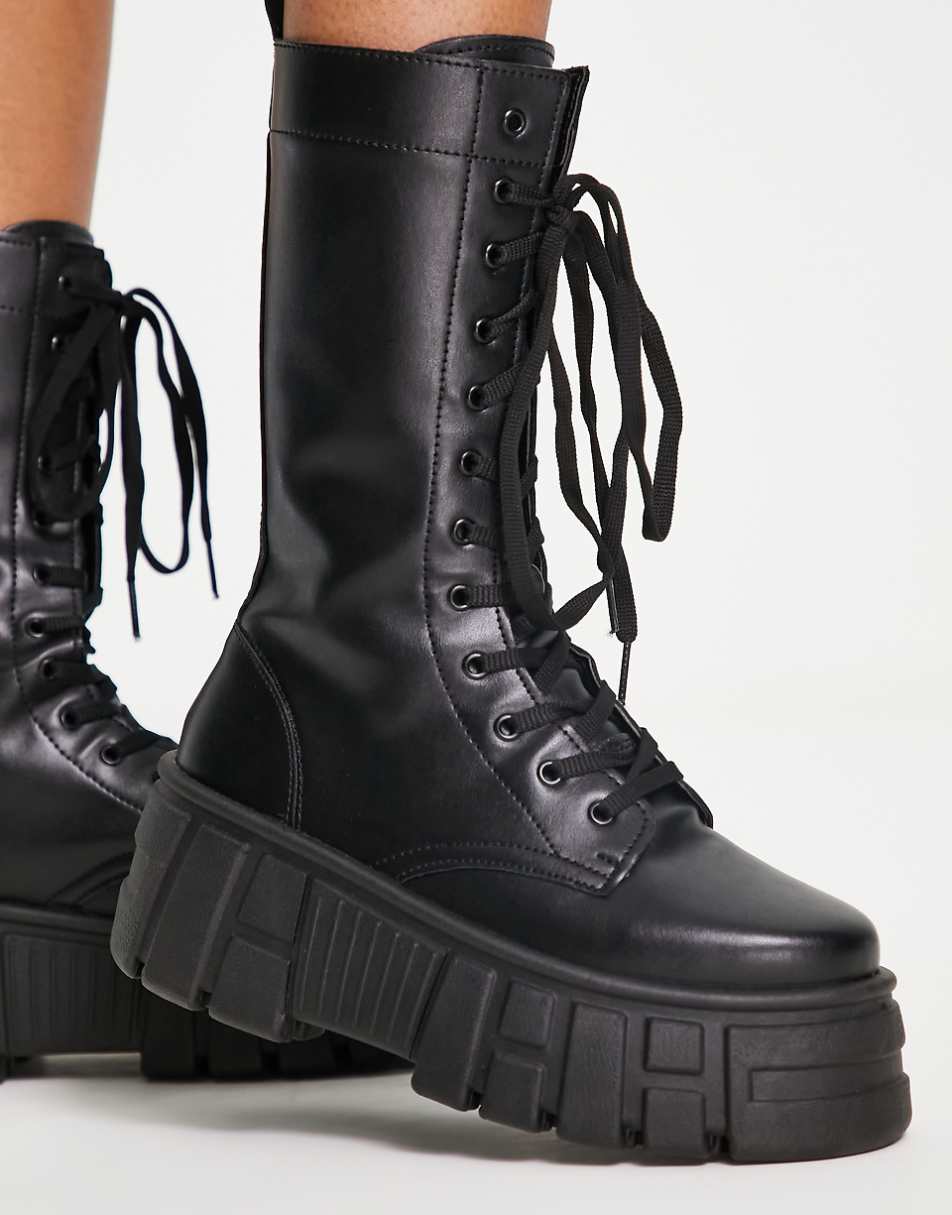 ASOS DESIGN Athens 3 chunky high lace up boots in black