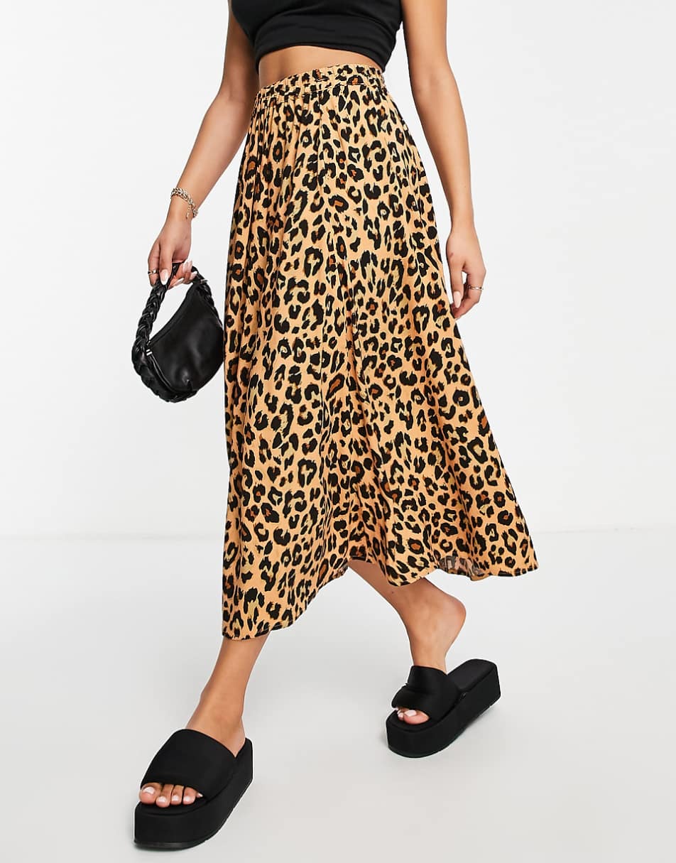 Vila midi skirt in leopard print