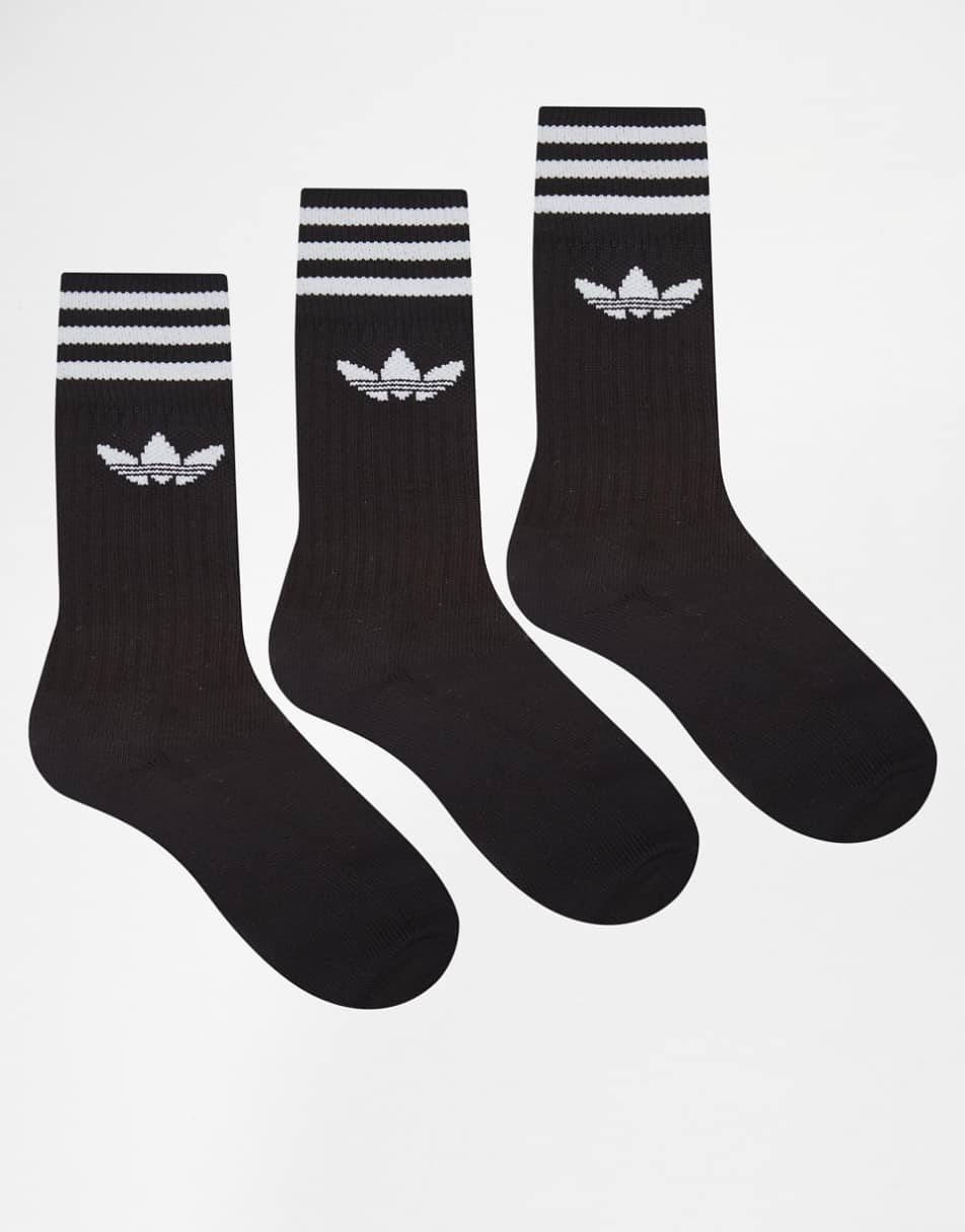 adidas Originals solid crew 3 pack socks in black s21490