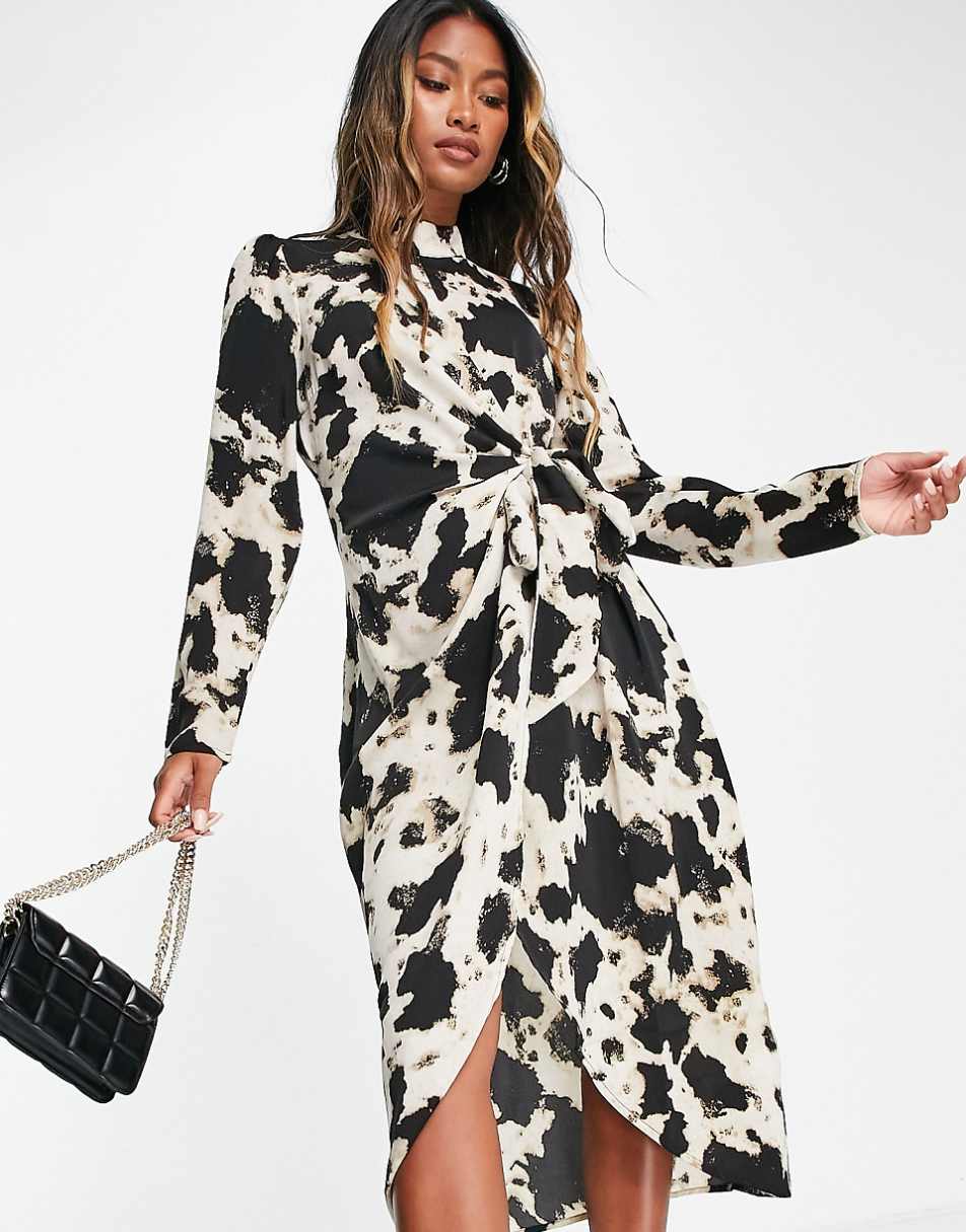 Object satin midi dress in animal print