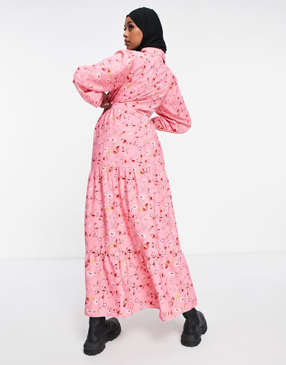 ASOS DESIGN maxi shirt dress with pin tucks in flirty floral print