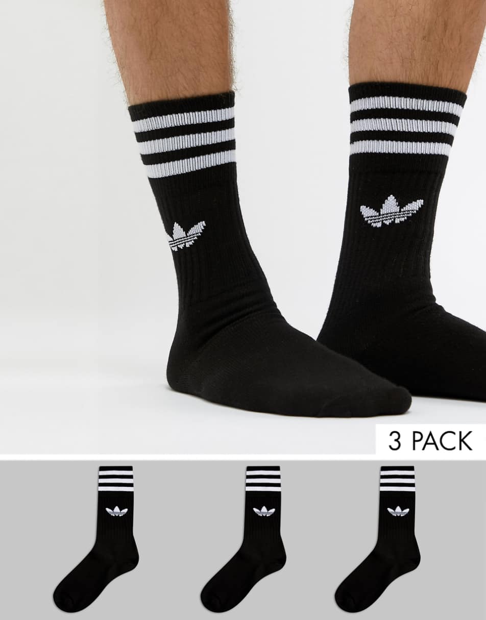 adidas Originals solid crew 3 pack socks in black s21490