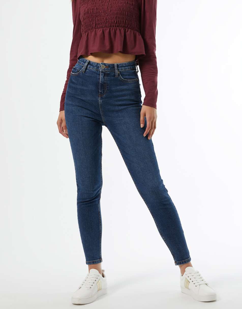 Miss Selfridge Emily high-waist skinny jeans in dark wash blue