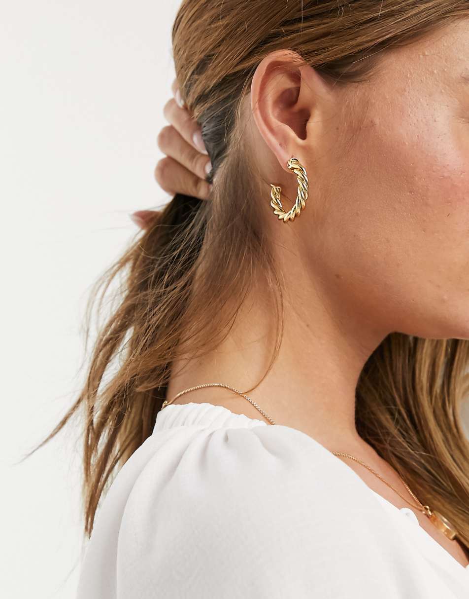 ASOS DESIGN 14k gold plated twist hoop earrings