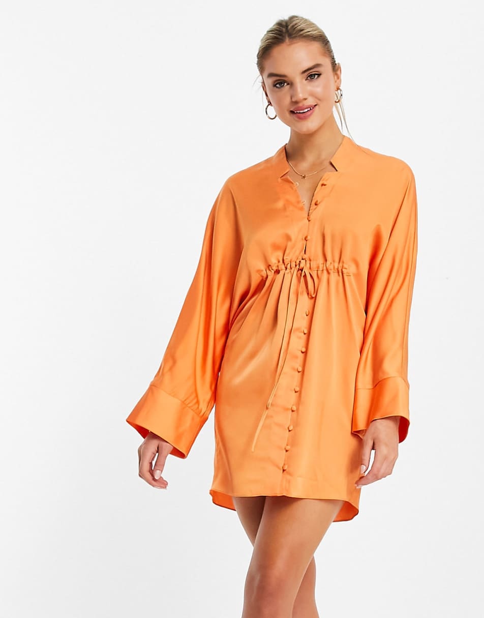 ASOS DESIGN oversized satin shirt mini dress with ruched front